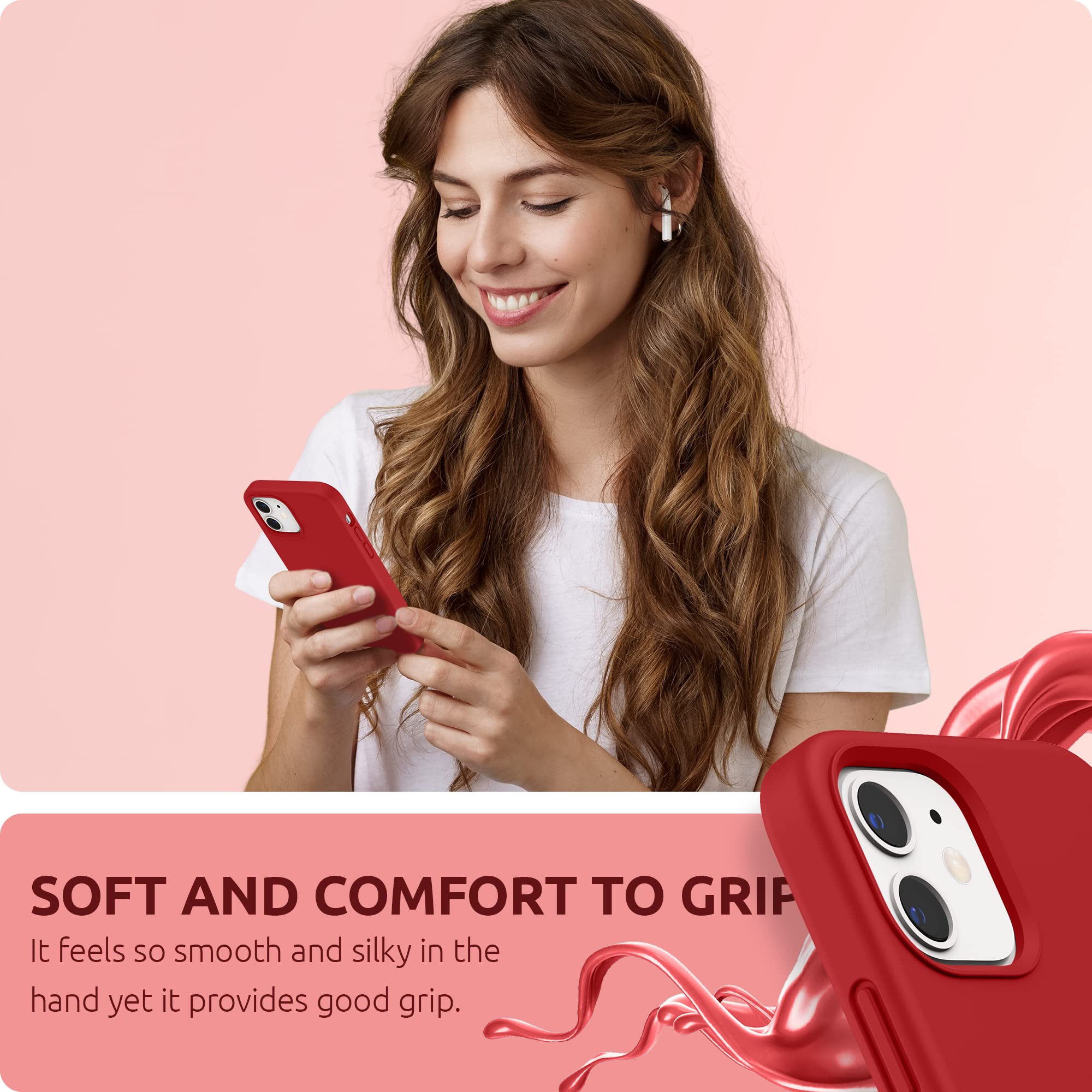 SURPHY Premium Liquid Silicone Case for iPhone 12 & iPhone 12 Pro (6.1 inch) - Shockproof Protective Cover with Soft Microfiber Lining - Perfect for Everyday Use, Travel & Outdoor Activities - Red