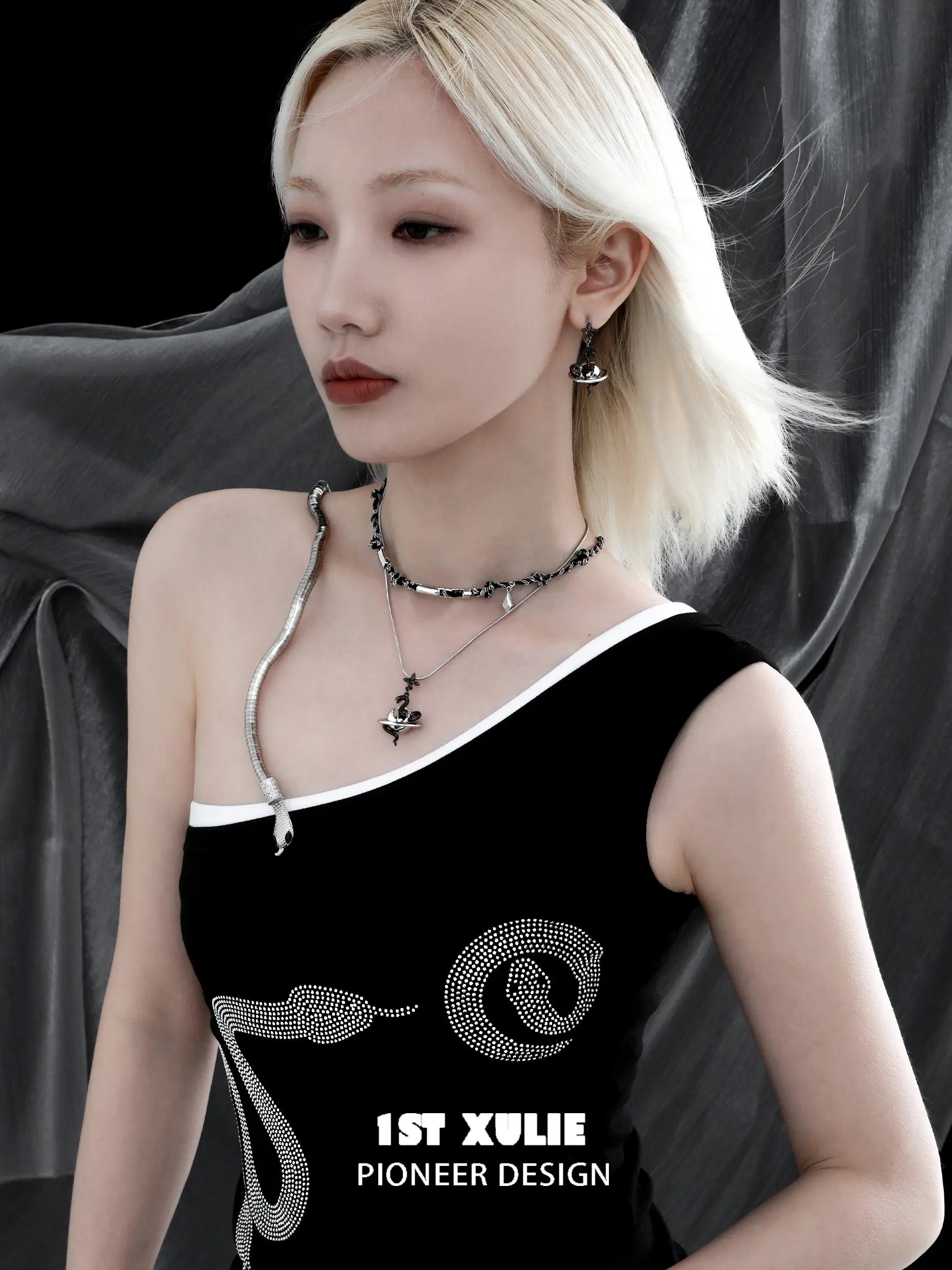 18k Platinum Plated Snake Bite Pendant Earrings - White & Black Gothic Punk Jewelry for Women | Perfect for Concerts, Parties and Alternative Fashion