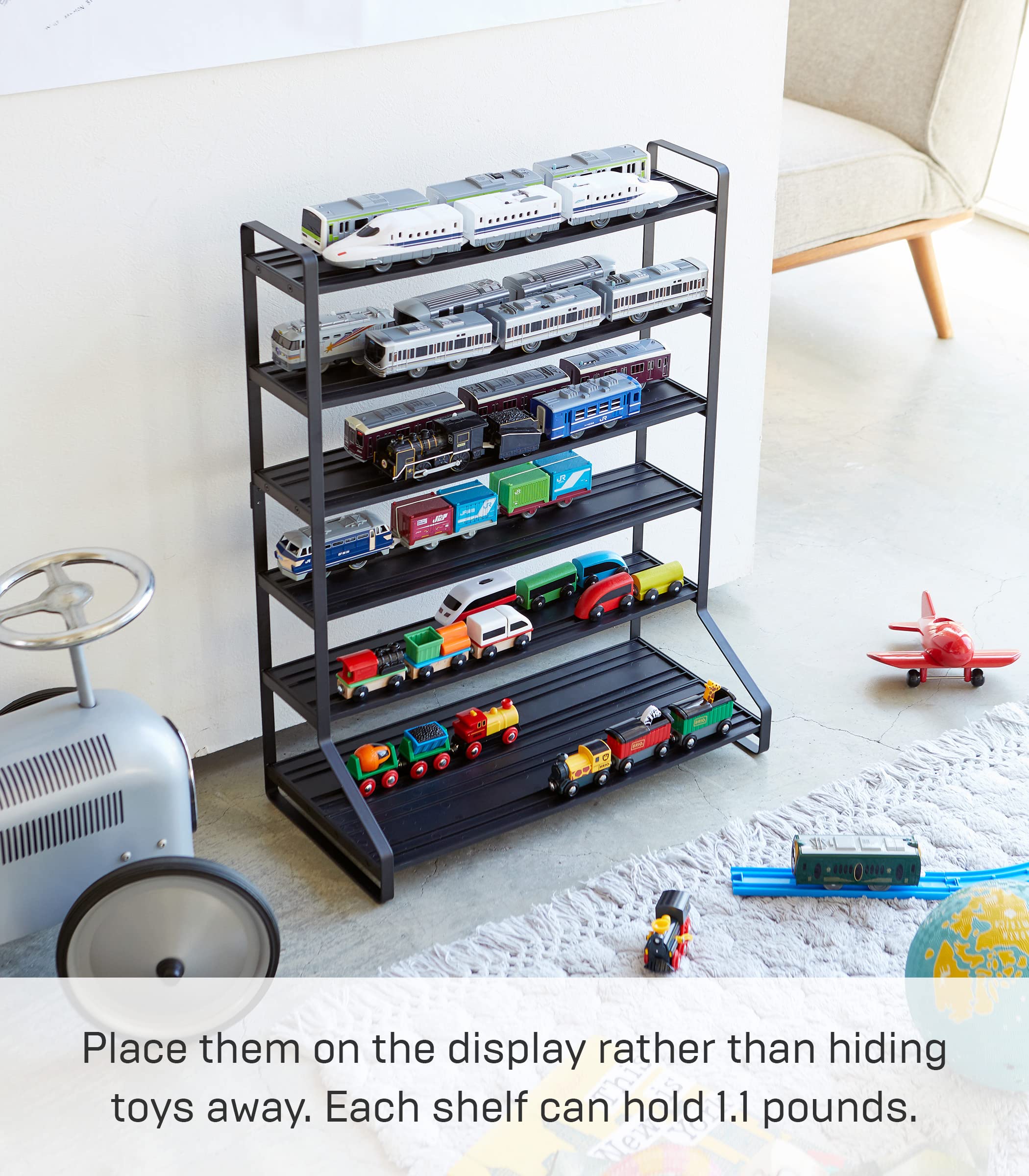 Yamazaki Home Tower Train Storage Display for Hot Wheels & Model Cars | Durable Steel Toy Organizer for Kids | Perfect for Playrooms, Playrooms & Collectors' Displays