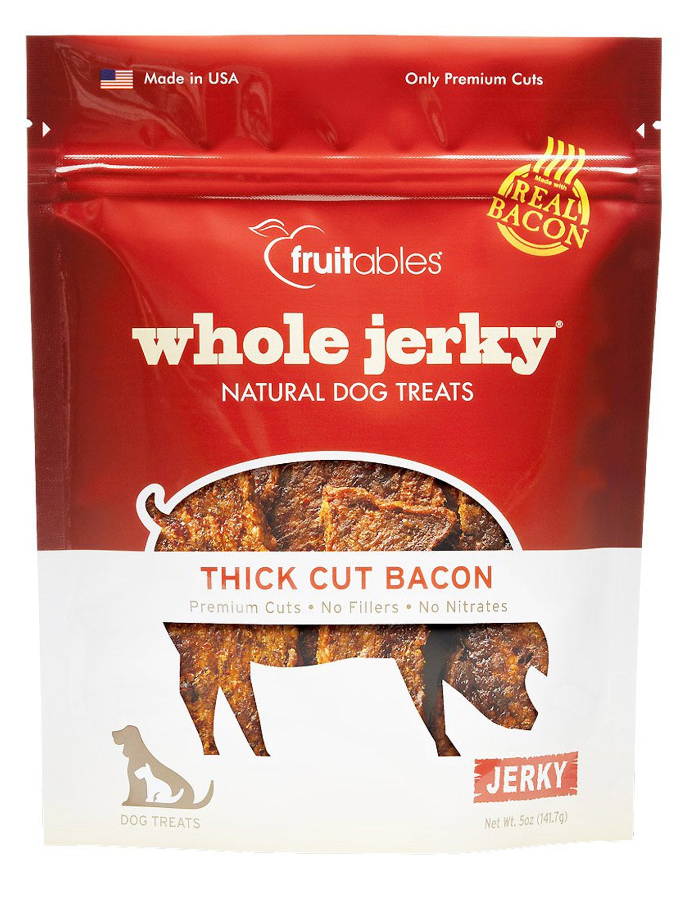 Fruitables Whole Jerky Dog Treats - Thick Cut Bacon Flavor, 5oz (140g) | Natural & Healthy Snacks for Dogs - Perfect for Training, Rewards & Dental Health