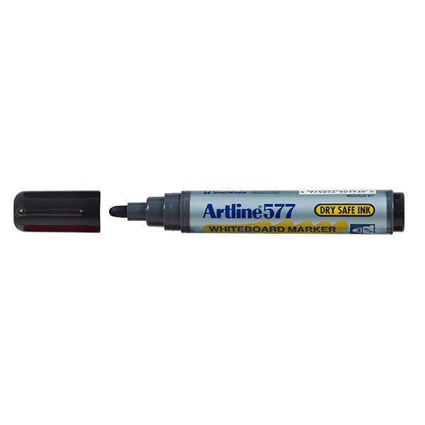 Artline 577 Whiteboard Marker - 3mm Bullet Tip Black (12-Pack) - Ideal for Office, Classroom & Home Whiteboard Writing