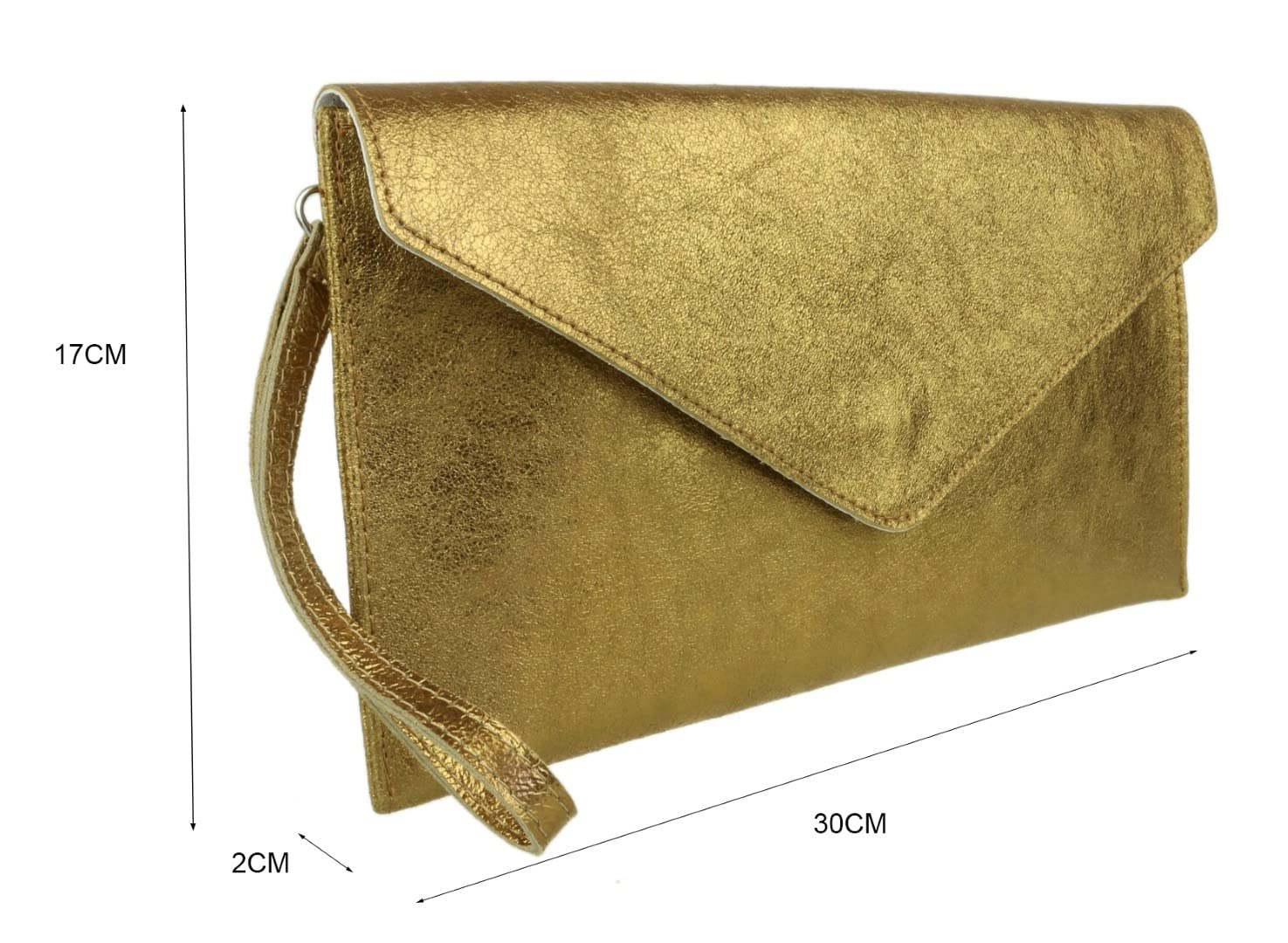 Stylish Italian Leather Metallic Shimmer Envelope Clutch Bag for Women - Perfect for Evening Parties, Weddings & Special Occasions