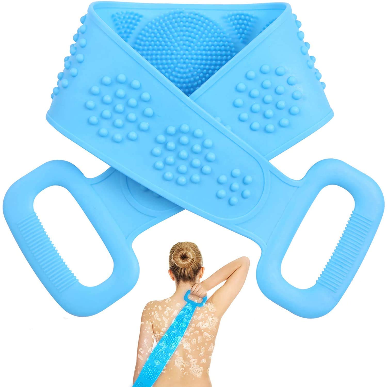 Sozzumi Silicone Back Scrubber - Double Sided Bath Brush for Men & Women - Dead Skin Removal & Massage for Shower & Spa