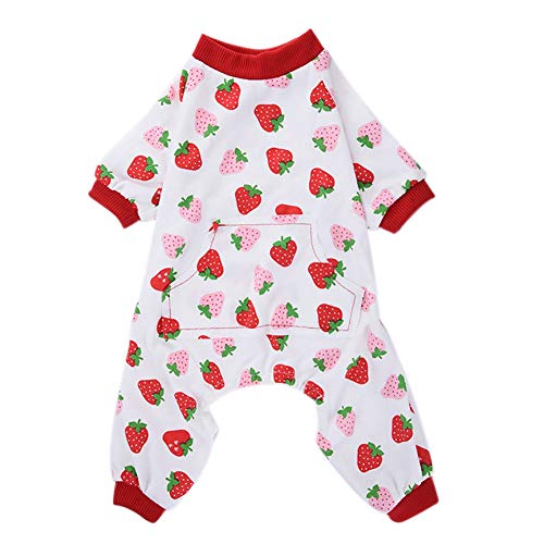 **Jinpet Cotton Dog Pajamas - Soft Strawberry Print Pet Jumpsuit for Small Dogs & Cats - Cozy Sleepwear for Puppies & Kittens - Perfect for Indoor Lounging & Nighttime Comfort**