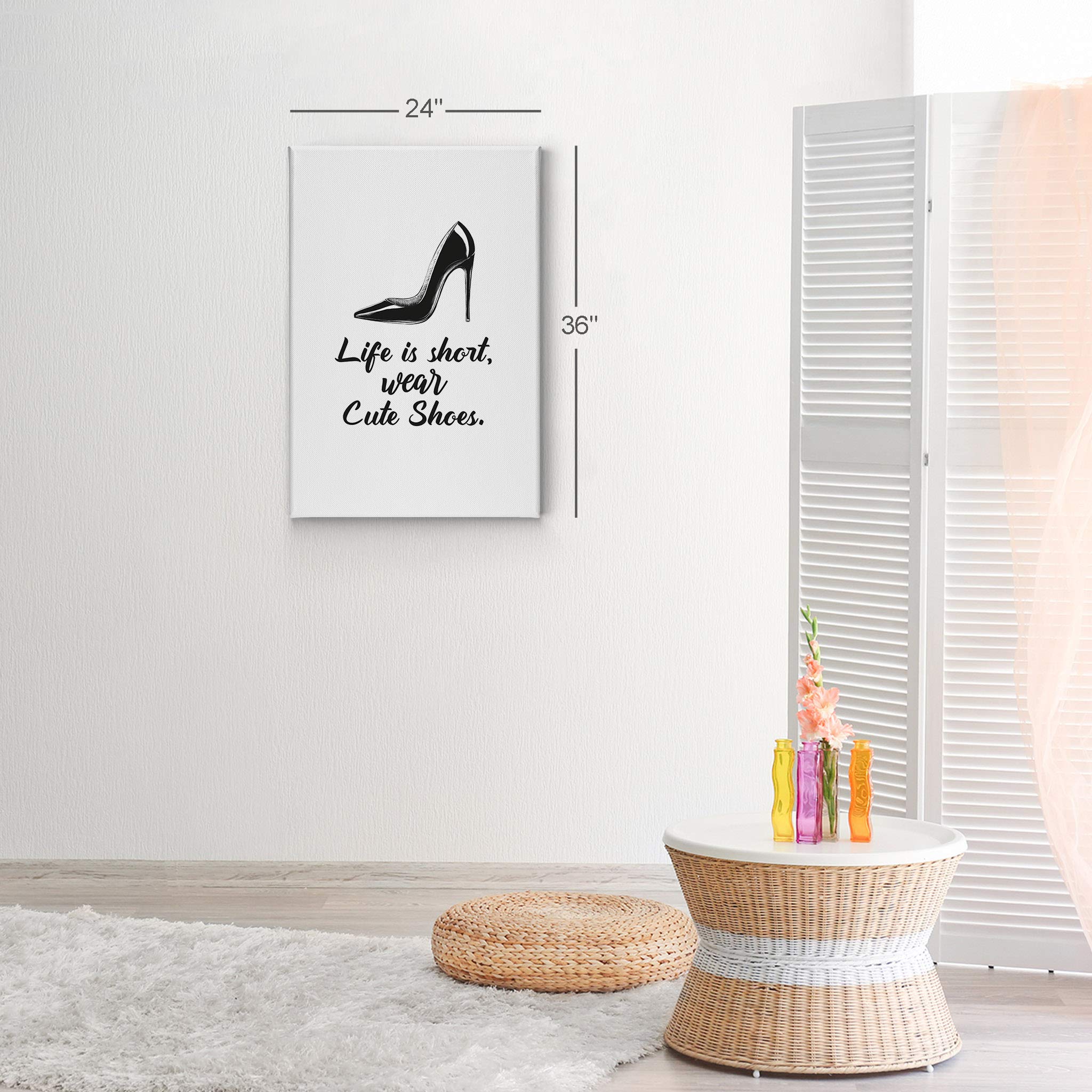Life is Short Wear Cute Shoes Black & White Stiletto Fashion Canvas Wall Art - 36x24 Inch Ready to Hang Print for Office, Bathroom, Girls Room, Women's Dorm & Living Room Decor - Perfect for Bedroom, Home & Gift Giving