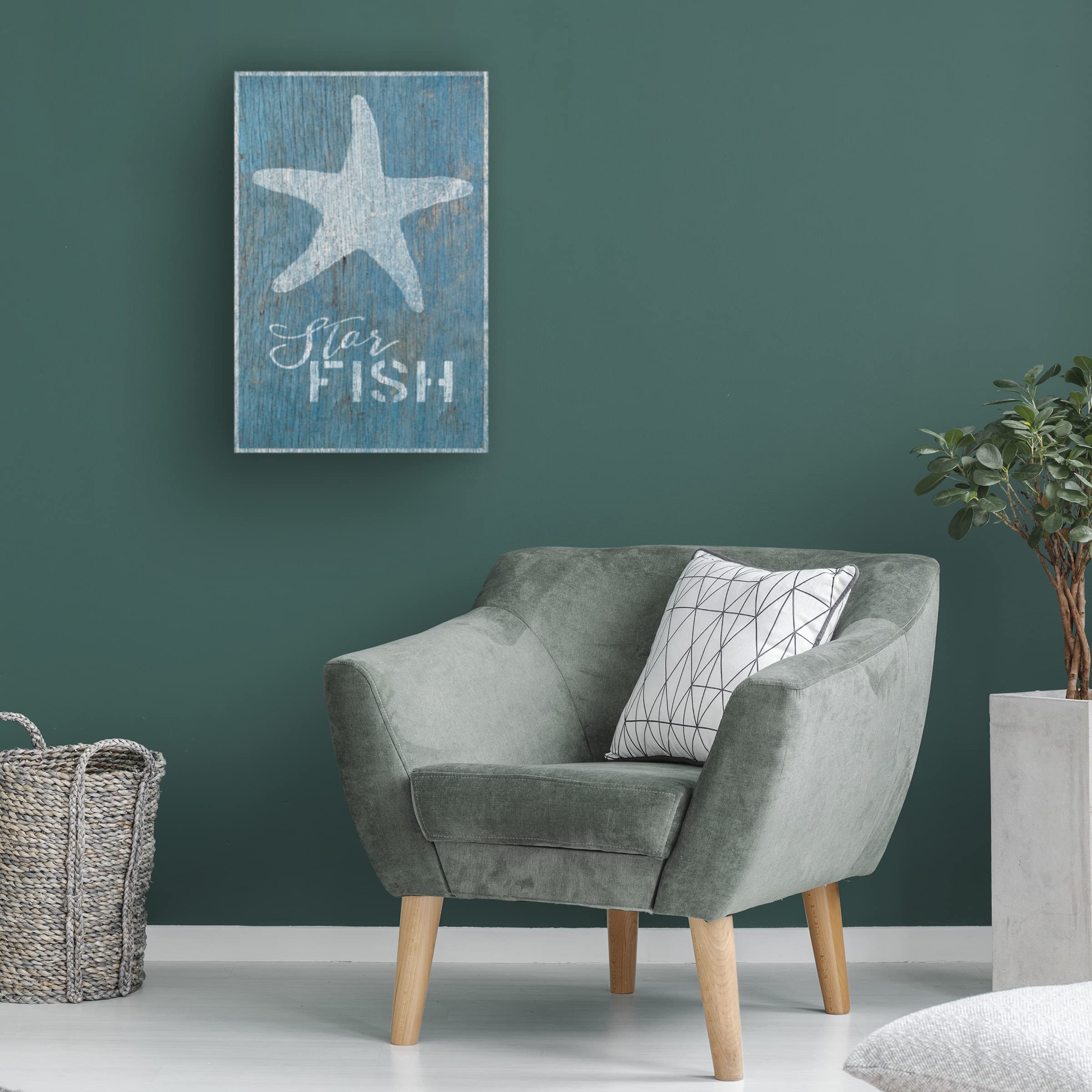 Trademark Fine Art 'Starfish on Blue Wood' Canvas Print by Cora Niele - Coastal Beach House Decor, Ocean Themed Wall Art for Living Room & Bedroom