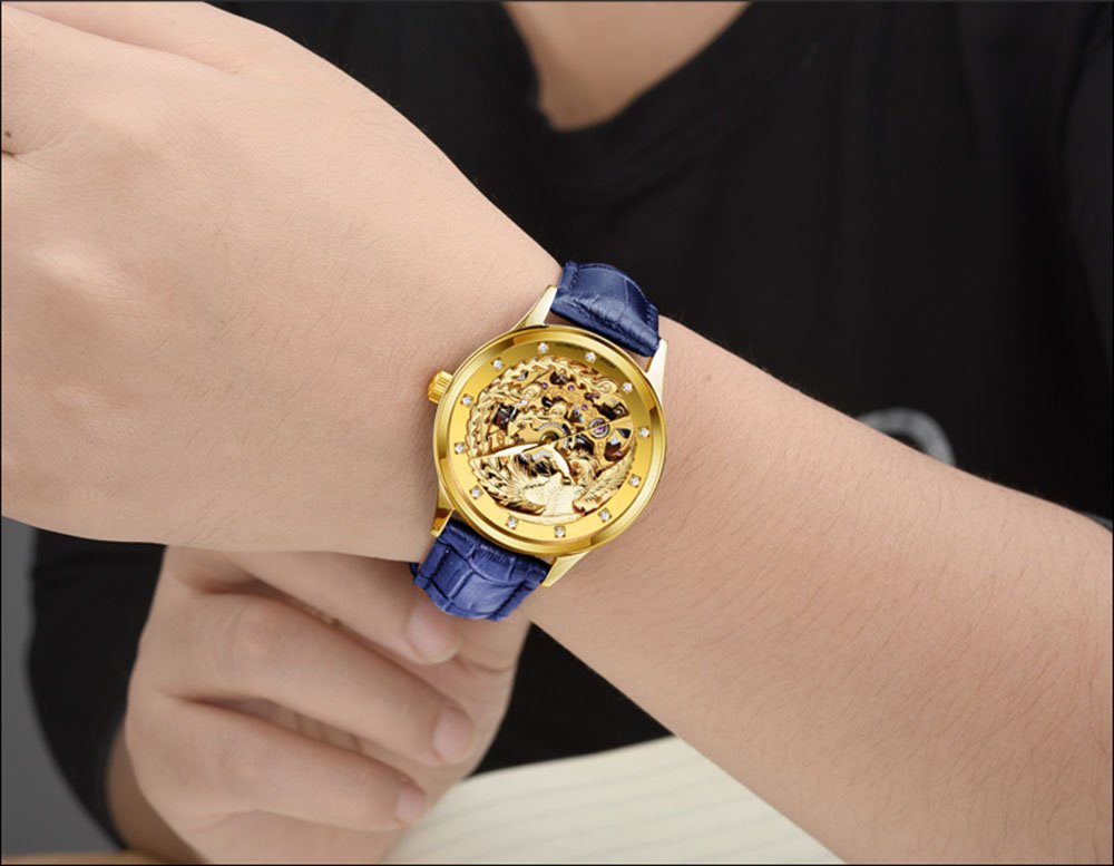Elegant Chinese Style Golden Phoenix Hollow Carved Automatic Mechanical Watch for Women - Perfect for Casual Wear, Office, and Special Occasions