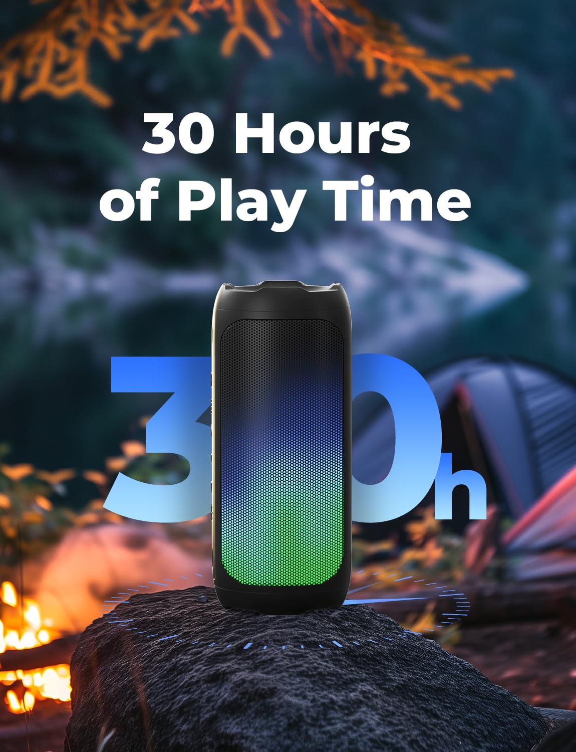 VOSFEEL Wireless Bluetooth Speaker with Gravity Sensor Lights, 30-Hour Playtime, Stereo Bass, IPX7 Waterproof, USB/Micro TF Card Support, Ideal for Mobile Phone, PC, and Outdoor Adventures - Perfect Gift for Men