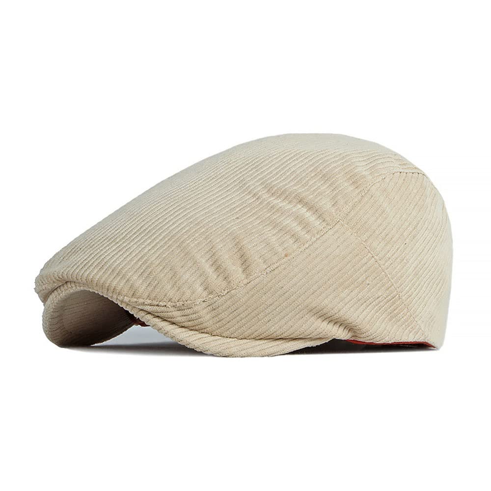 British Retro Classic Corduroy Peaked Cap for Men - Adjustable 54-59cm Sunshade Beret in Beige | Vintage Fashion Hat for Outdoor Activities, Travel & Casual Wear