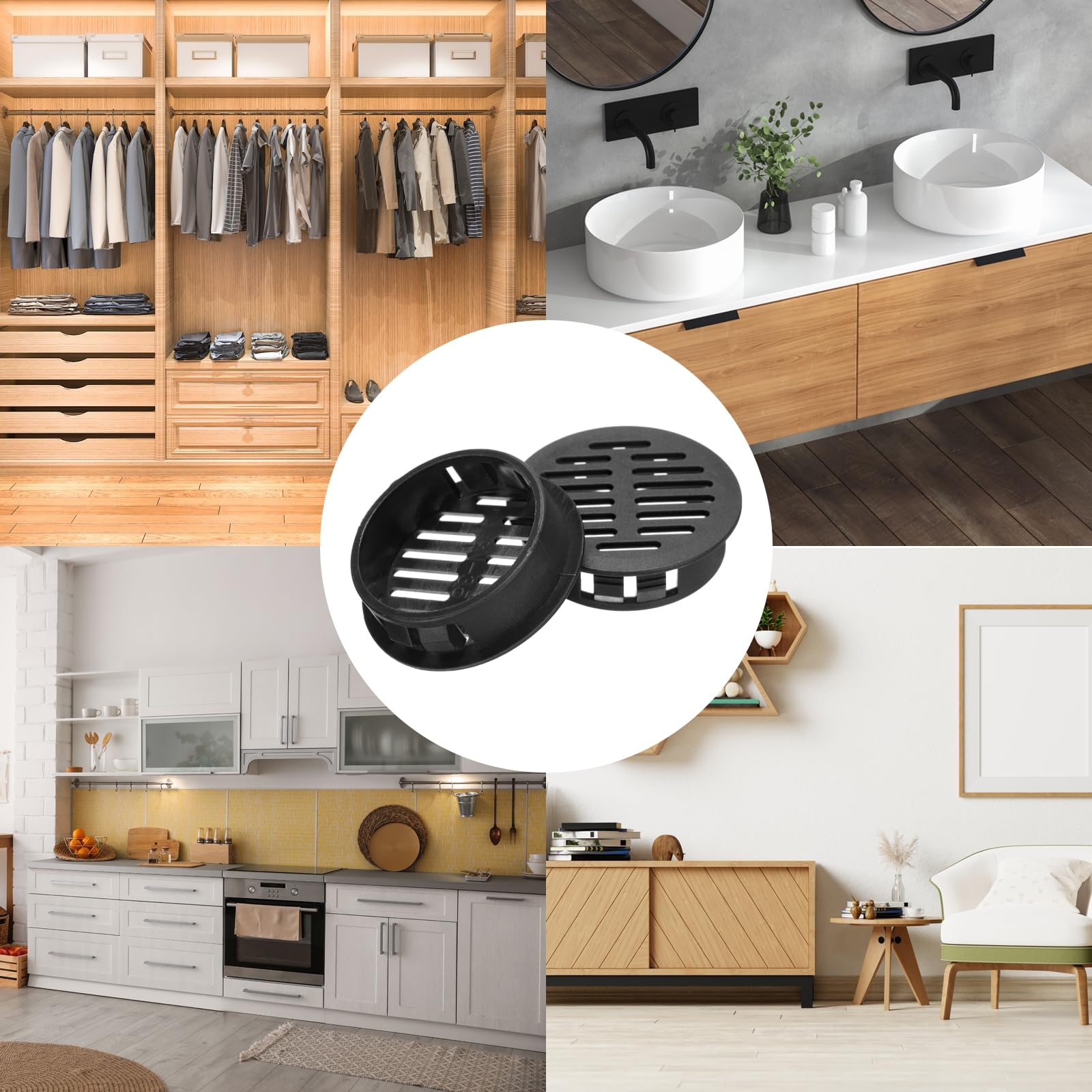 uxcell 20Pcs 35mm/1.4in Black Plastic Circular Soffit Vents - Air Vent Covers for Bathroom, Home, Office, Kitchen, Cabinet & Wardrobe - Improve Airflow & Prevent Moisture Build-Up