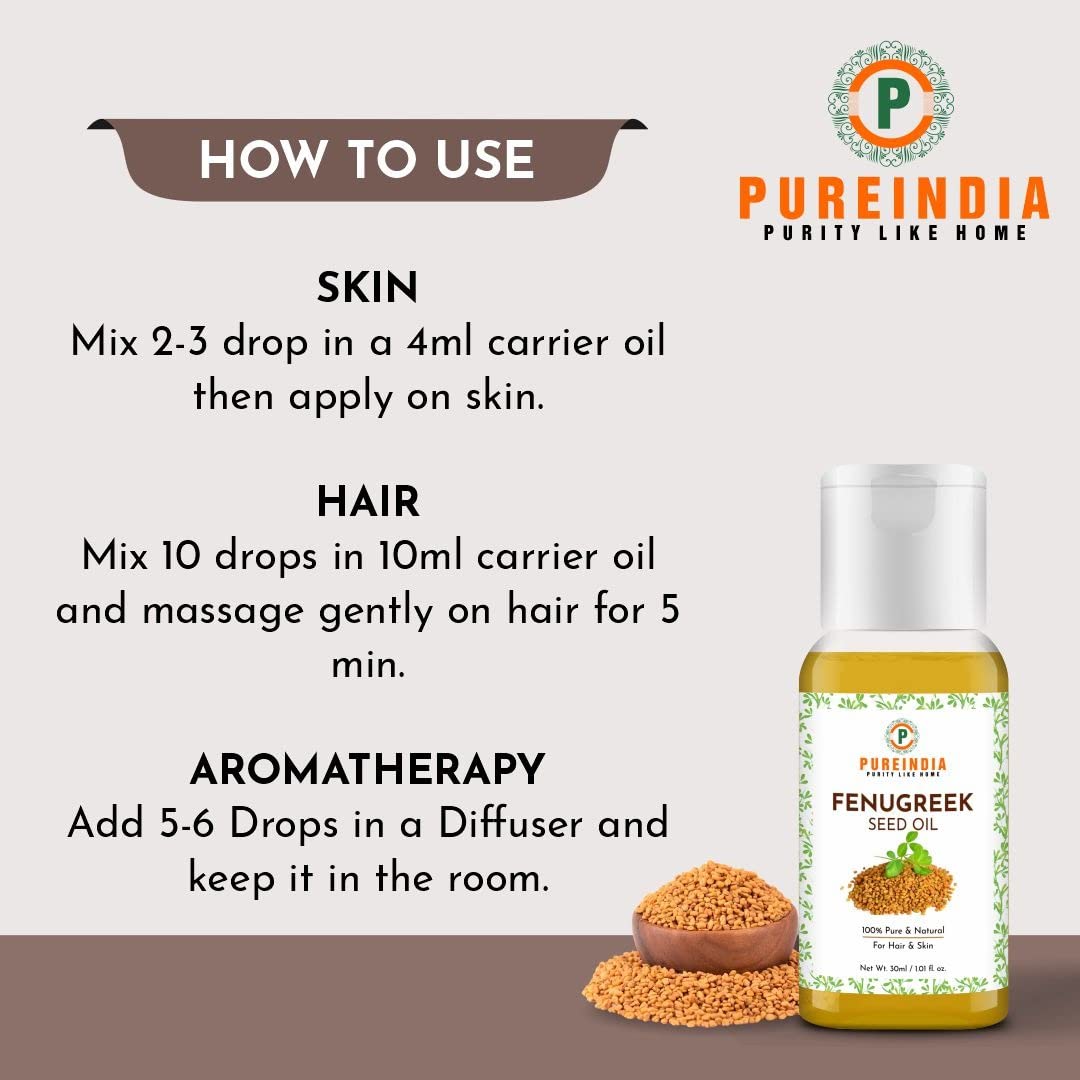 Pure & Natural Fenugreek Seed Oil - 100% Therapeutic Grade Essential Oil for Hair Growth, Skin Care & Aromatherapy - 30ml Bottle - Perfect for Massage, DIY Beauty & Relaxation