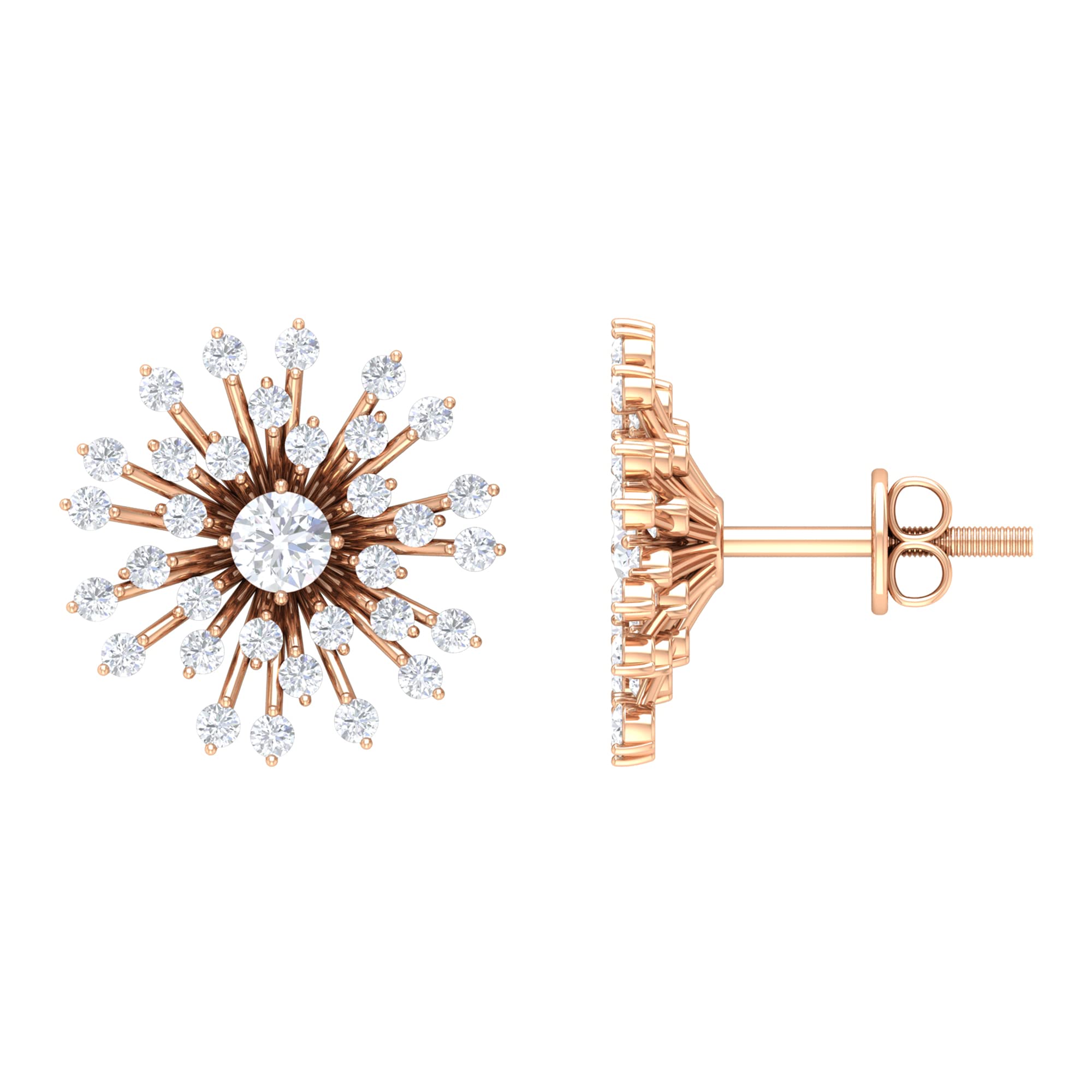 1.50 CT Cubic Zirconia Stud Earrings for Women - 10K Solid Gold Sunburst Statement Earrings | Elegant Jewelry for Parties, Weddings & Everyday Wear