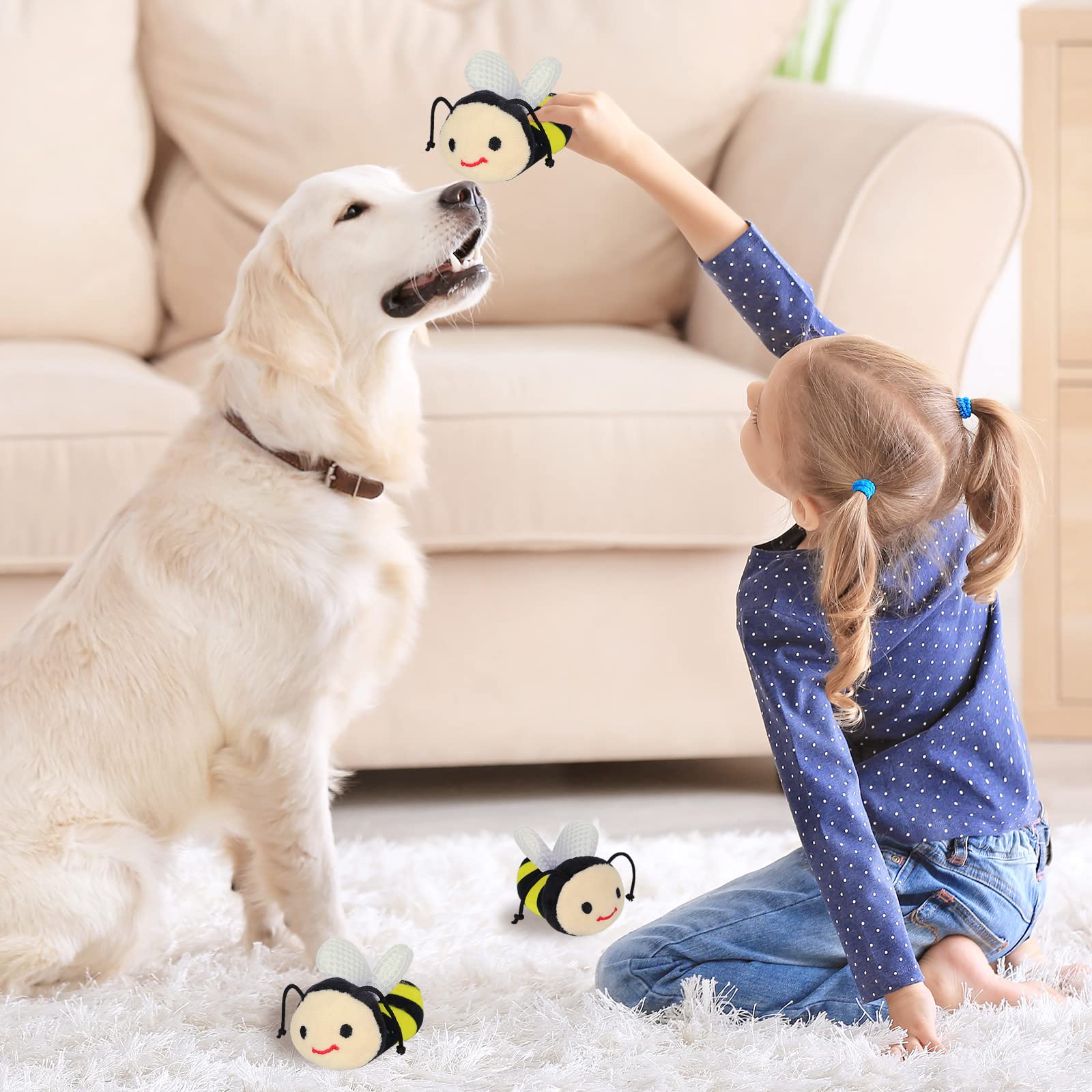 Whaline 4Pcs Interactive Dog Toys - Squeaky Bee Honey Pot Puzzle Toys for Hide & Seek, Tough Chew Teething for Small Medium Large Dogs | Fun Boredom Relief & Mental Stimulation for Puppies & Adult Dogs - Perfect for Indoor Play, Training Rewards & Outdoor Activities
