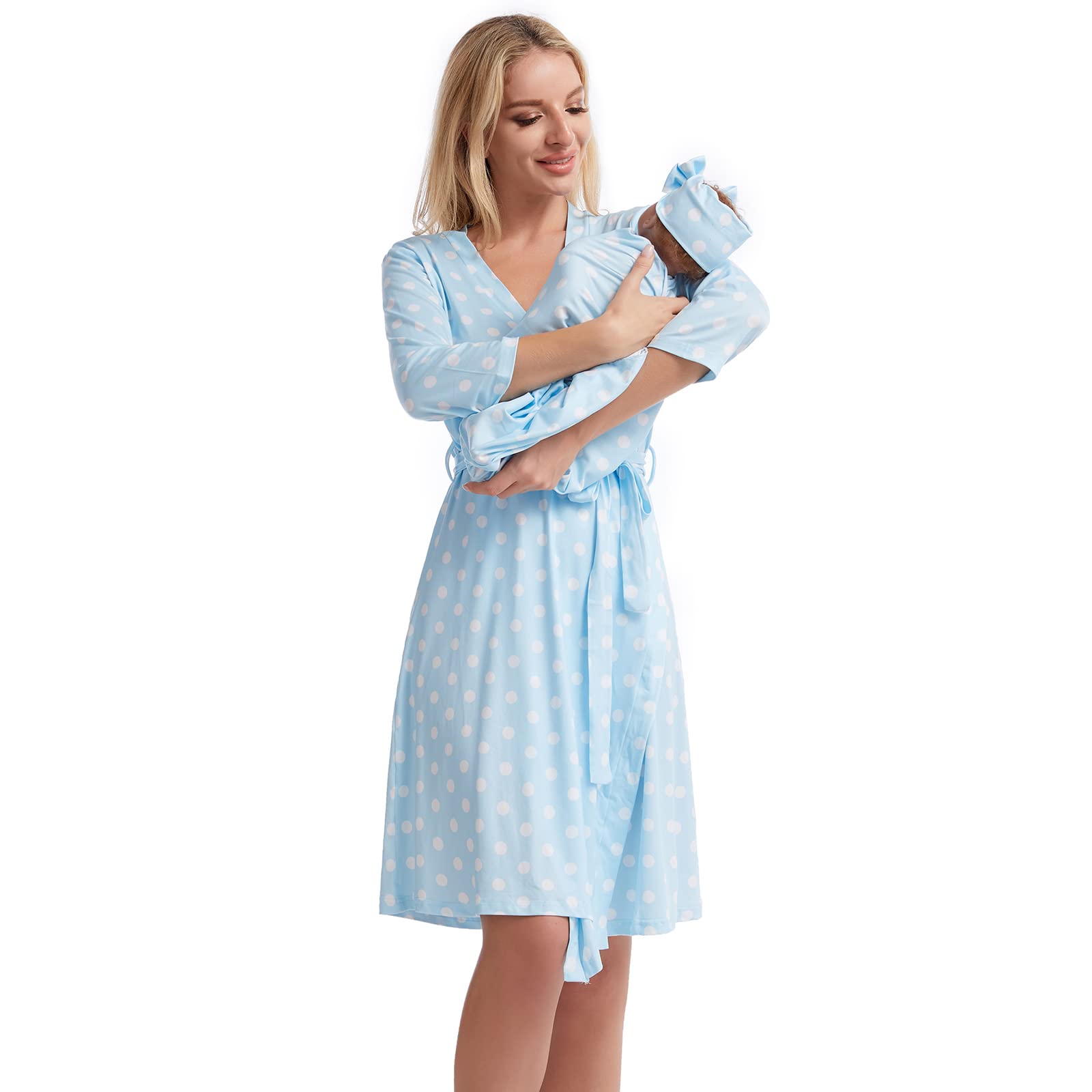 Galabloomer Maternity Robe & Baby Swaddle Blanket Set - Soft Nursing Robe for Mom & Matching Receiving Blanket for Newborn - Perfect for Hospital Delivery, Breastfeeding & Baby Photo Shoots