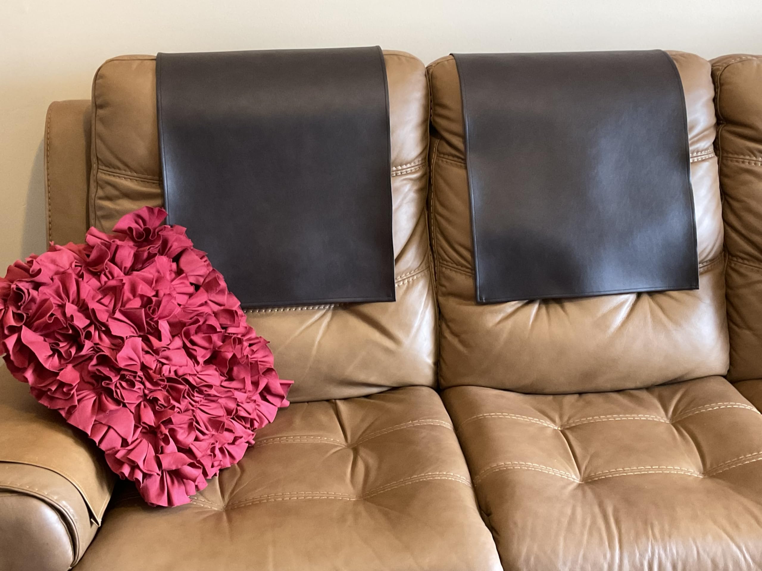 2 Pack Premium Vinyl Headrest Covers for Recliners - Tear & Fade Resistant Furniture Protector Slipcovers for Sofas, Loveseats, Theater & Office Chairs (Chocolate Brown) - Perfect for Home, Office & Movie Theater Seating Protection