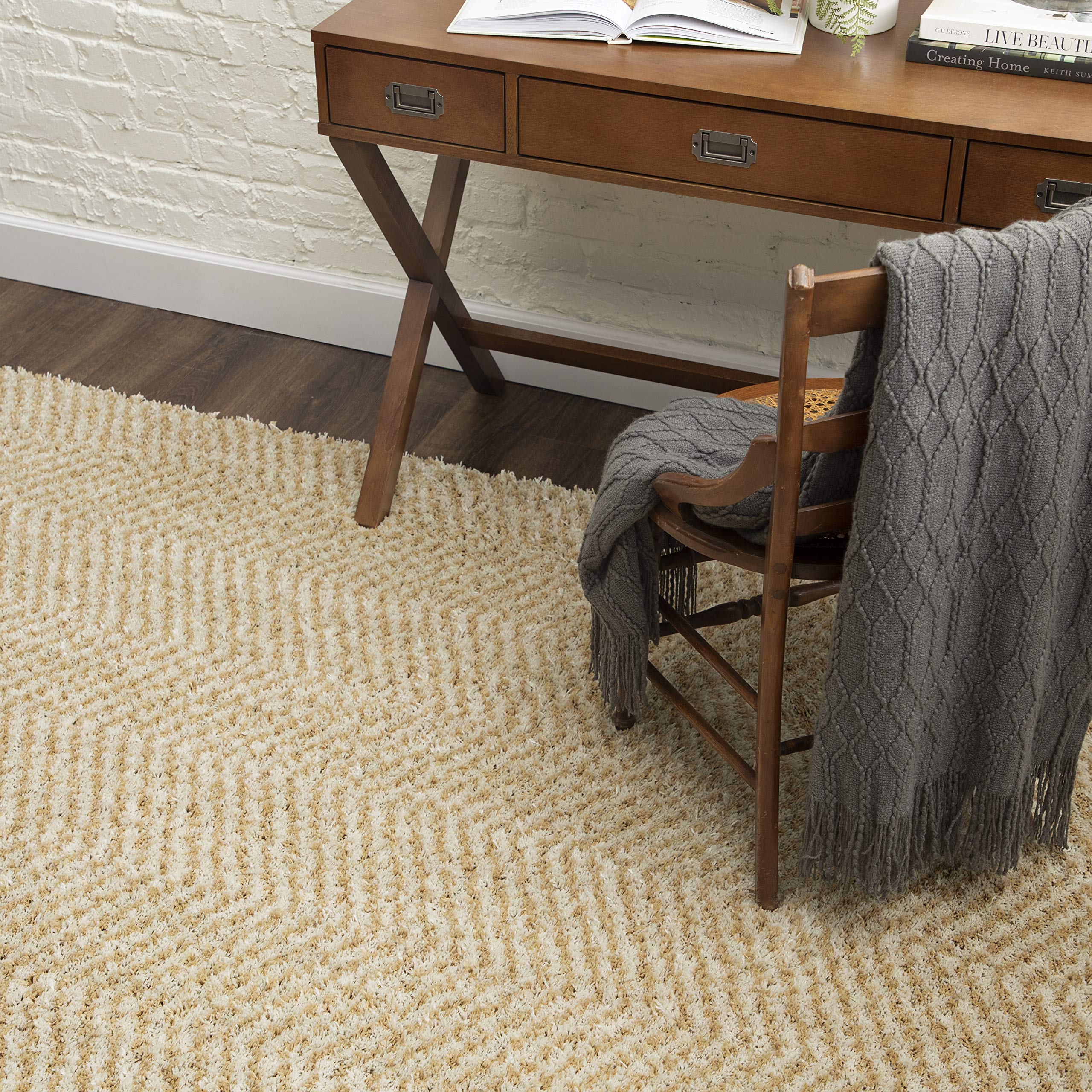Mohawk Home Clinton 8'x10' Tan Area Rug - Soft & Durable Living Room, Bedroom, Office Decor