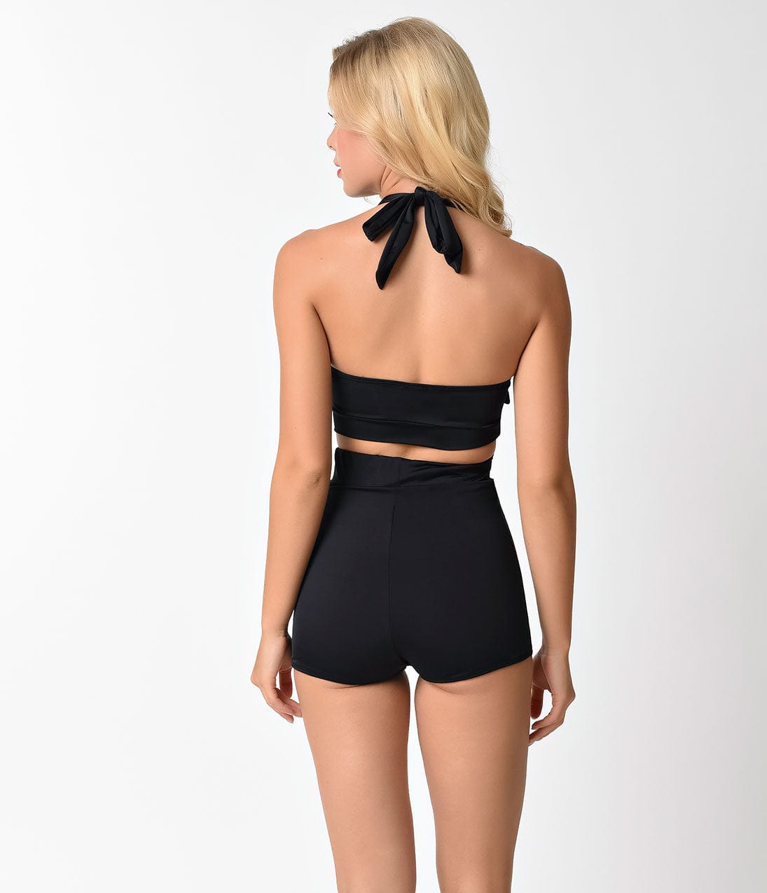 Pin Up Style Black Button High Waist Sailor Swim Bottoms - Vintage Retro Bathing Suit for Women, Beach Vacation & Pool Party