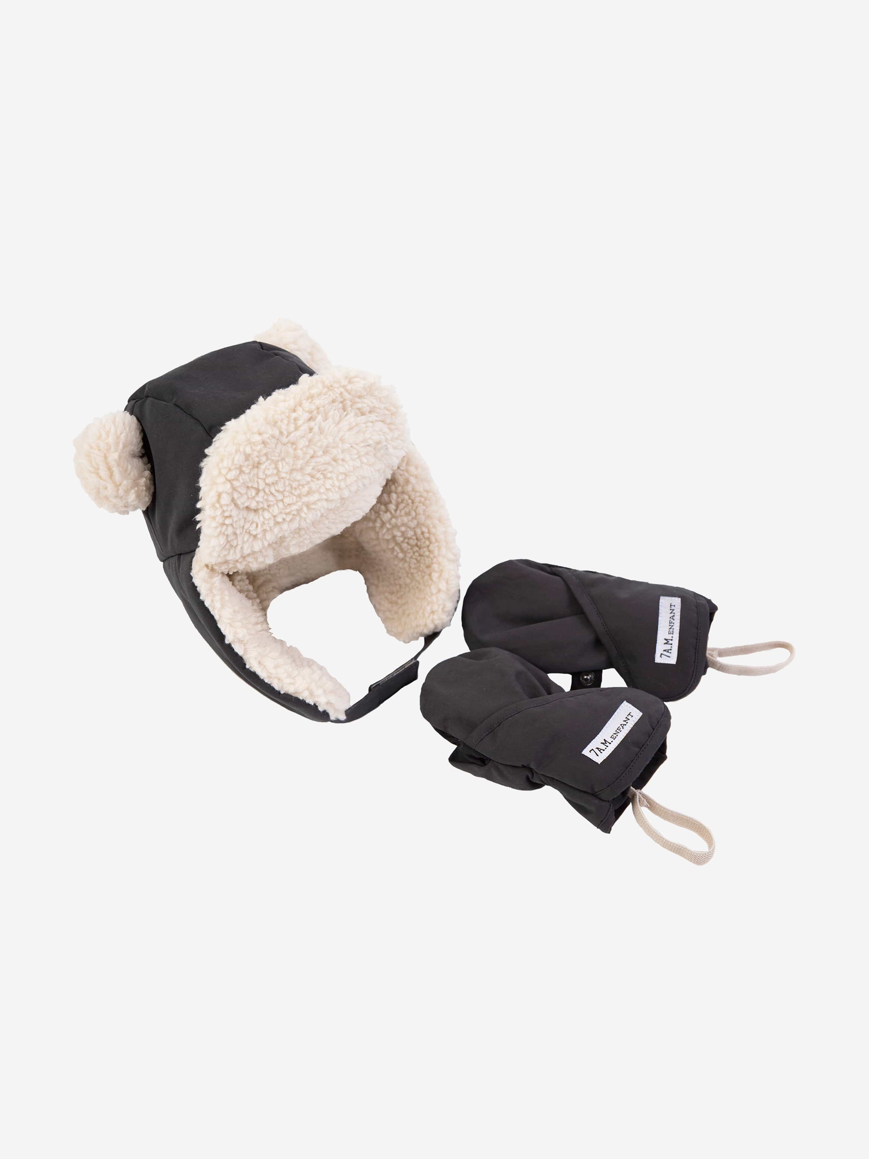 7AM Enfant Baby Boys The Cub Set - Benzi Mittens & Hat with Ears in Grey - Warm Winter Accessories for Newborns & Toddlers - Perfect for Outdoor Play & Cold Weather