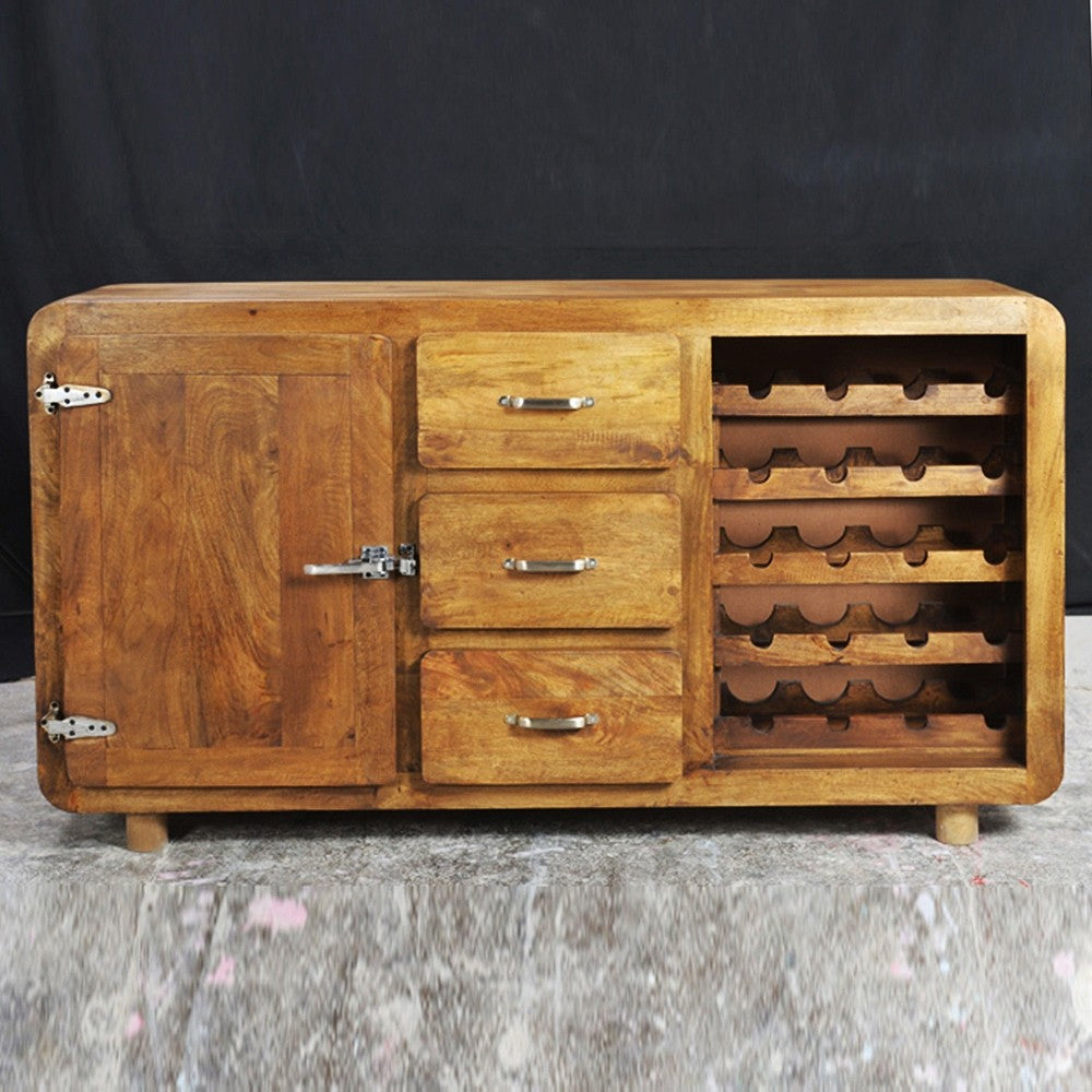 Premium Mango Wood Sideboard Buffet Hutch with Wine Rack - Large Fridge Door Storage Cabinet for Dining Room & Kitchen Organization - Perfect for Entertaining & Home Decor