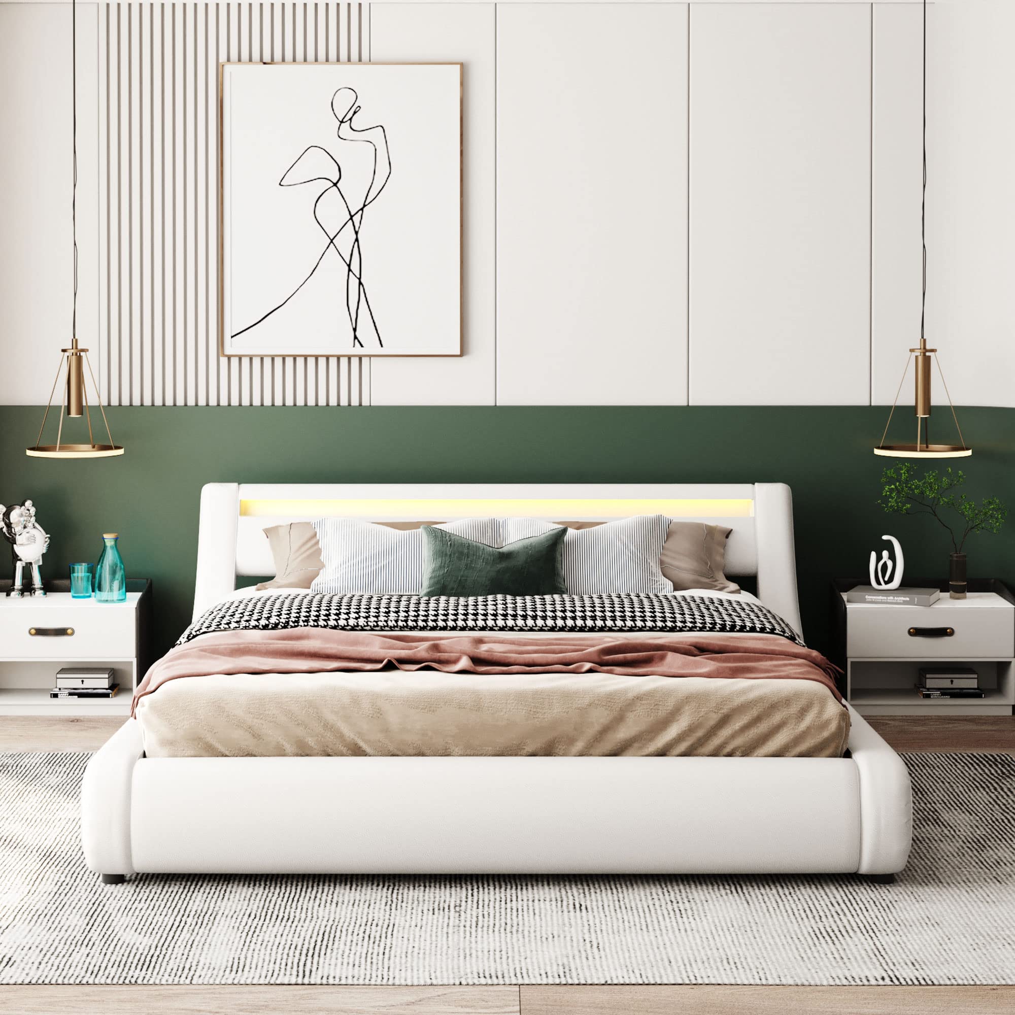 Modern Gas Lift Storage Bed with LED Headboard - Upholstered Leather Platform Bed with Hydraulic Storage System, Queen Size - Perfect for Small Bedrooms, Guest Rooms & Modern Apartments