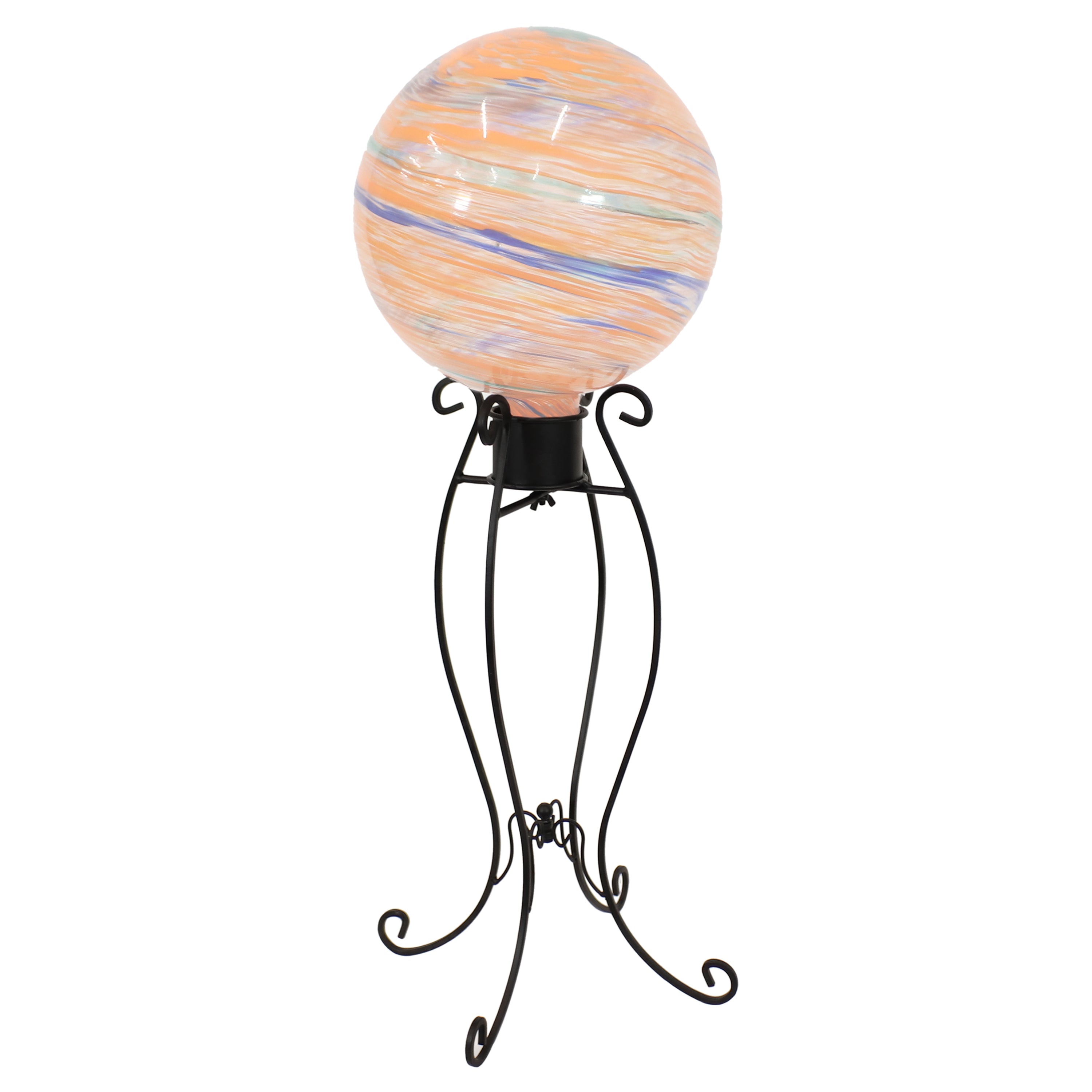 Elegant Black Metal Gazing Ball Stand for Garden Decor - Sunnydaze Graceful Curved Outdoor Ornament Holder - Perfect for Lawn, Patio & Backyard Landscaping