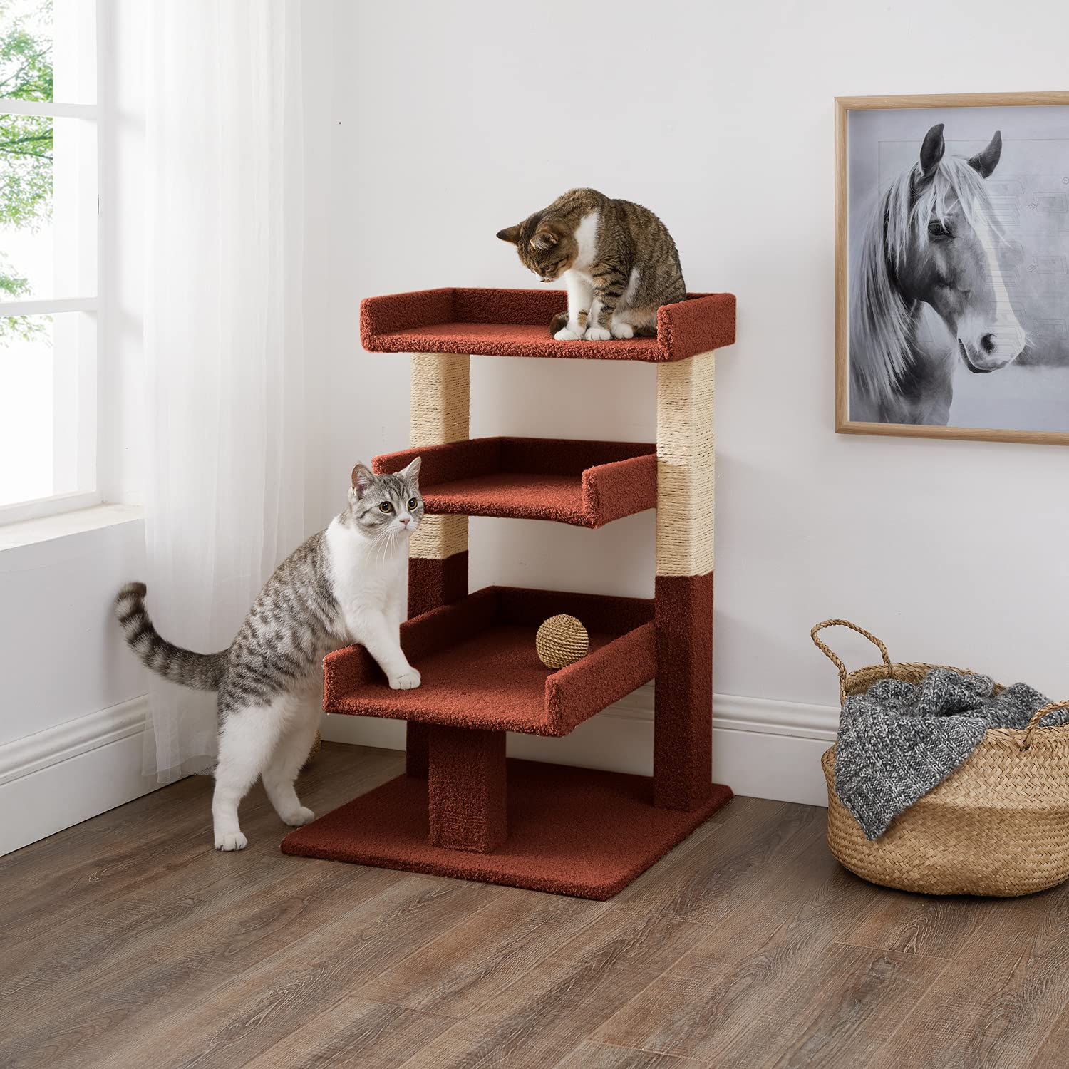 Large Cat Tree with Scratching Post - 3-Level Climbing Tower for Indoor Cats - Perfect for Play & Rest