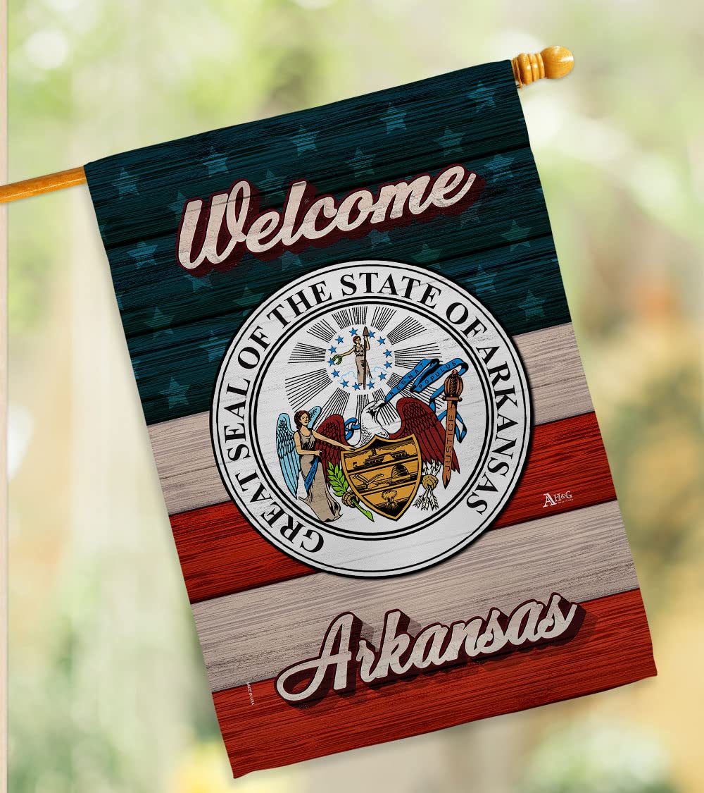 Americana Home & Garden Welcome Arkansas House Flag - Double-Sided USA Made Decorative Banner for States, Territories & Country Areas - Perfect for Small Garden, Yard, Porch & Patriotic Gift Giving