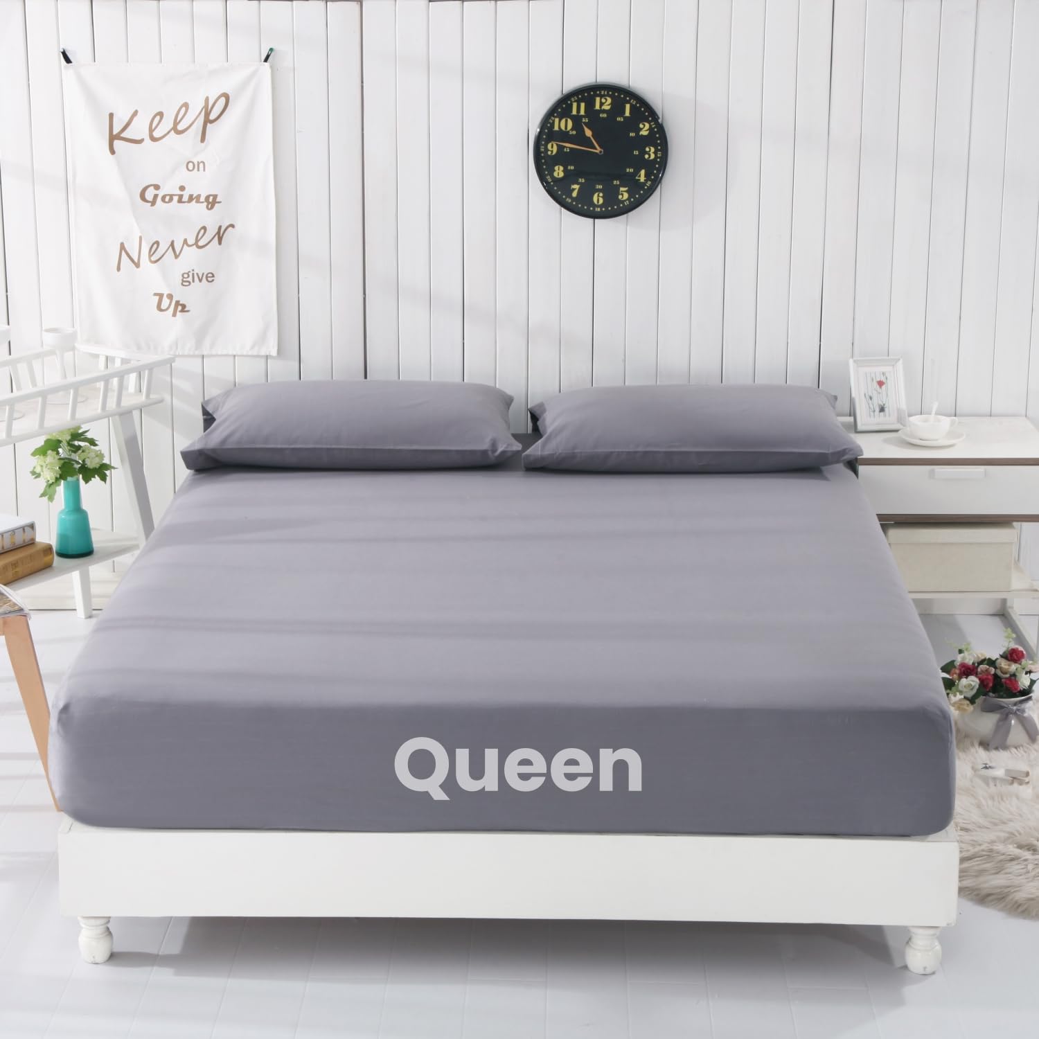 GLUYOHEY Grounding Fitted Sheet - Queen Size 90% Organic Cotton & 10% Silver Fiber Earthing Sheet with Conductive Cord for Better Sleep | Anti-Static, Stress Relief & Improved Circulation | Perfect for Home, Travel & Wellness Retreats (Gray)