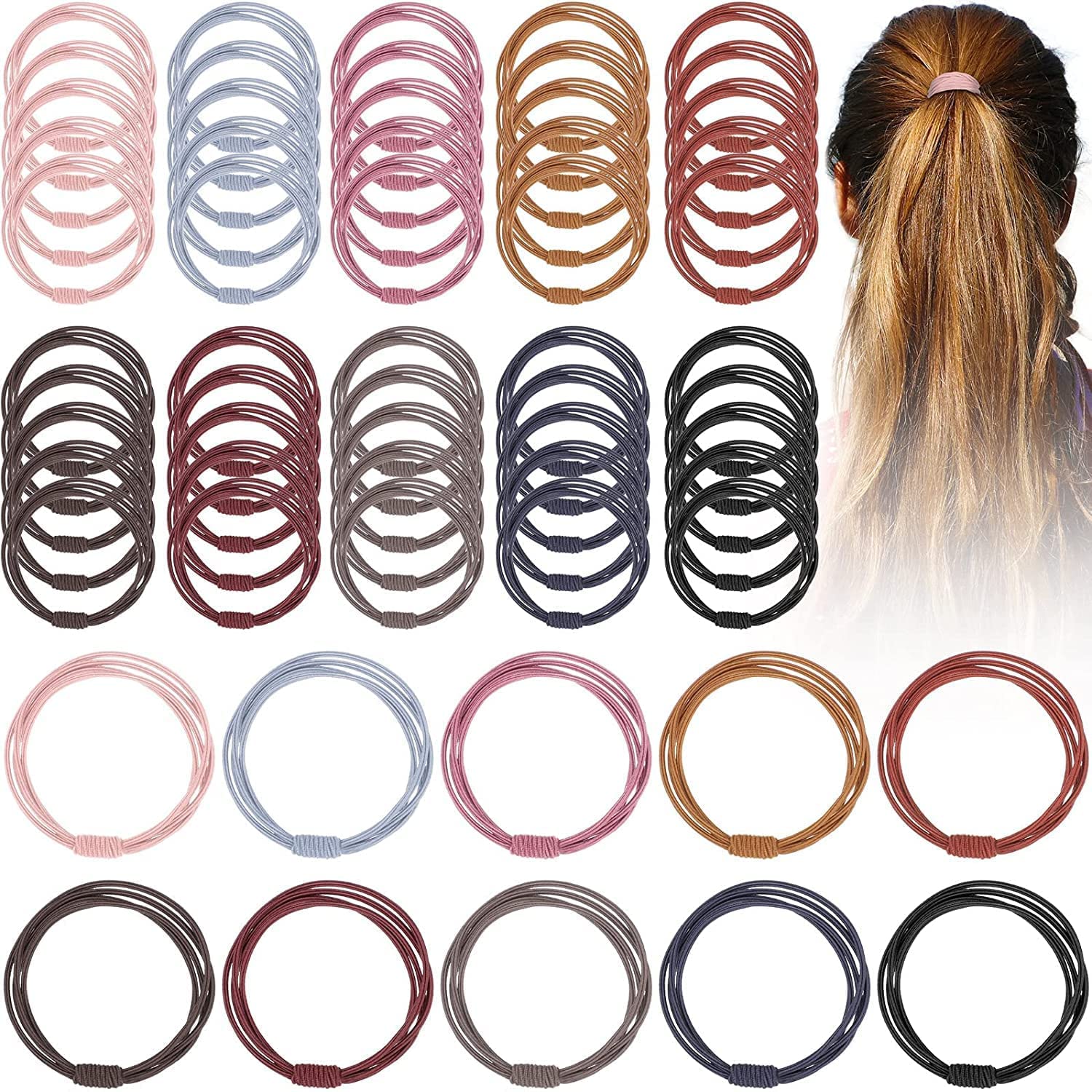 Rlanos Hair Bands for Women & Girls - Soft Cotton Ponytail Holders, Stretchable Rubber Hair Ties, Crystal Headbands for Women (10-Pack) - Perfect for School, Work, Gym & Everyday Styling