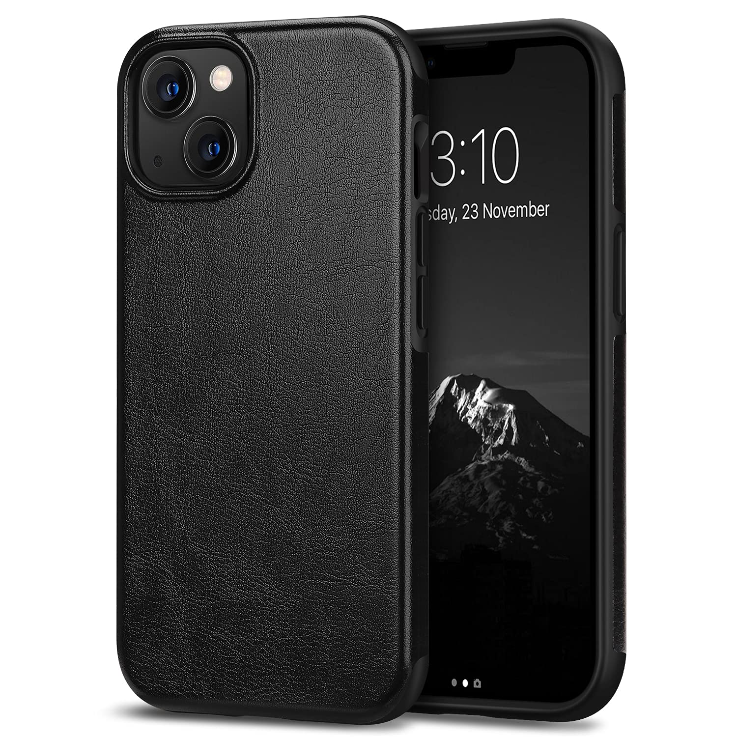 Premium Leather TPU Hybrid Case for iPhone 13 - Slim Protective Phone Cover with Shock Absorption | Perfect for Work, Travel & Everyday Use (Black)