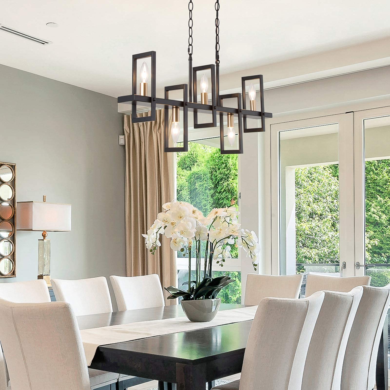 Modern Farmhouse Chandelier - 5-Light Gold Dining Room Chandelier with 32