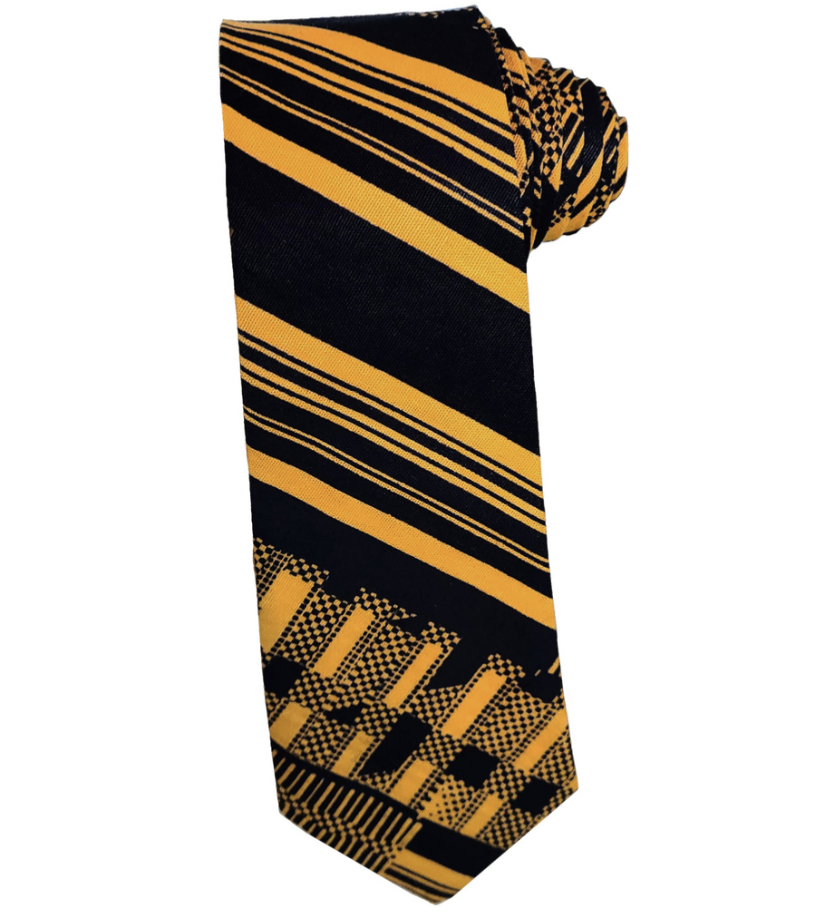 Dupsie's Adom Elegance Black & Gold African Print Kente Necktie & Pocket Square Set DP4091NT - Perfect for Weddings, Parties & Cultural Celebrations