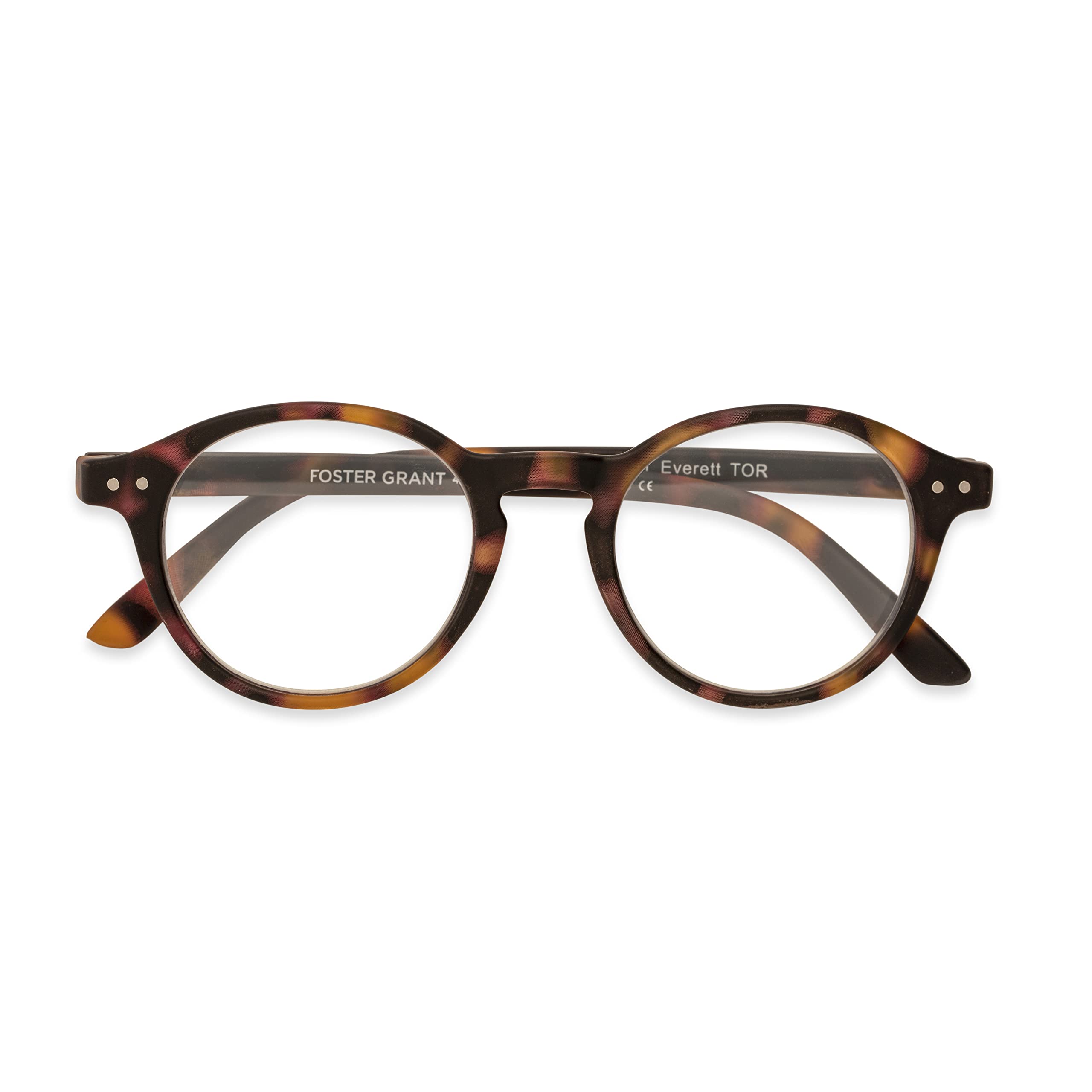 Foster Grant Everett Pop of Power Bifocal Blue Light Blocking Round Reading Glasses for Men & Women - Computer, Office & Screen Use