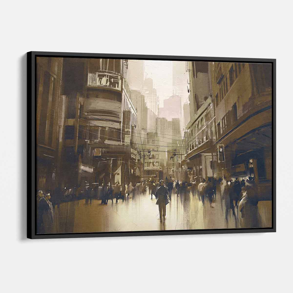Brown City Street Wall Art Canvas Print - Urban Landscape Decor for Living Room, Bedroom & Office | 4956