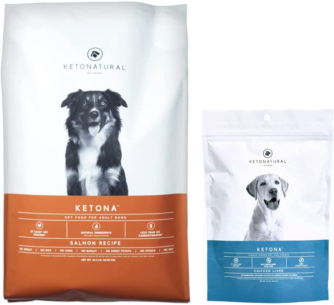 Ketona Salmon Recipe Dry Dog Food (24.2lb) & Chicken Liver Dog Treats Bundle - High Protein Low Carb Dog Food for Weight Management - Raw Diet Nutrition with Kibble Convenience - Perfect for Adult Dogs & Puppies with Sensitive Stomachs