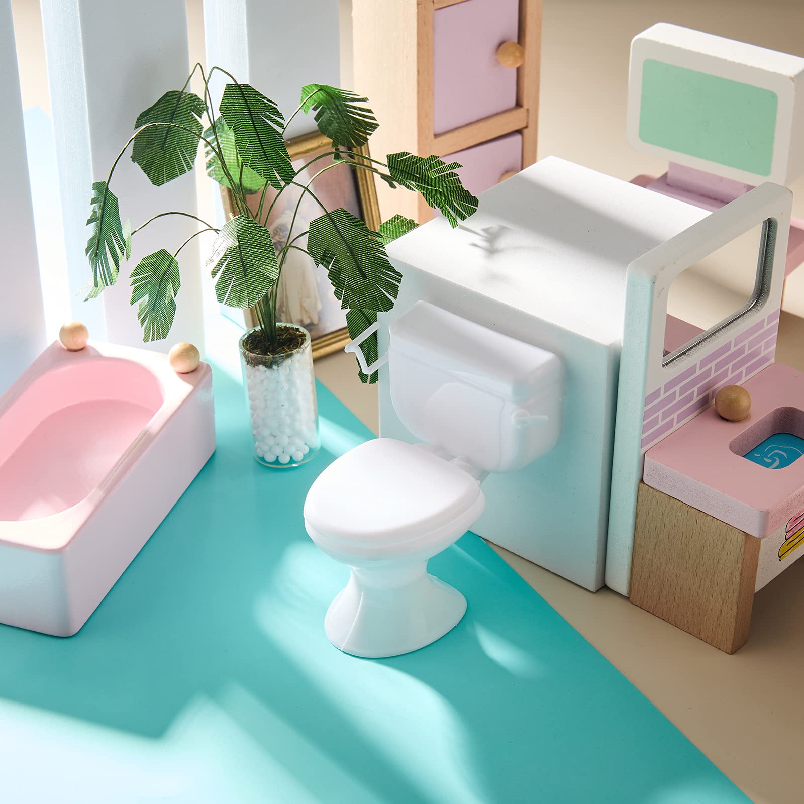 2 Pcs Mini Toilet Seat Toy for Dollhouse - Classic White Bathroom Furniture Accessories, Tiny Cake Topper, Realistic Dollhouse Miniatures | Perfect for DIY Dollhouse Decor, Kids Pretend Play & Miniature Scenes