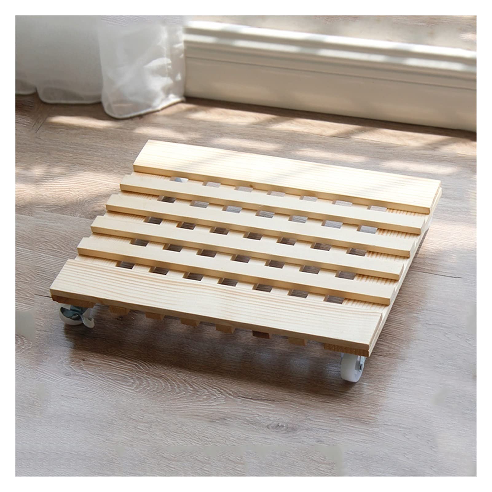 Square Wooden Plant Pot Caddy with Wheels - 25cm, 30cm, 35cm Rolling Planter Stand - 360° Rotating Casters for Indoor & Outdoor Use - Perfect for Moving Heavy Potted Plants on Decks, Patios and Gardens (35cm/13.7in)