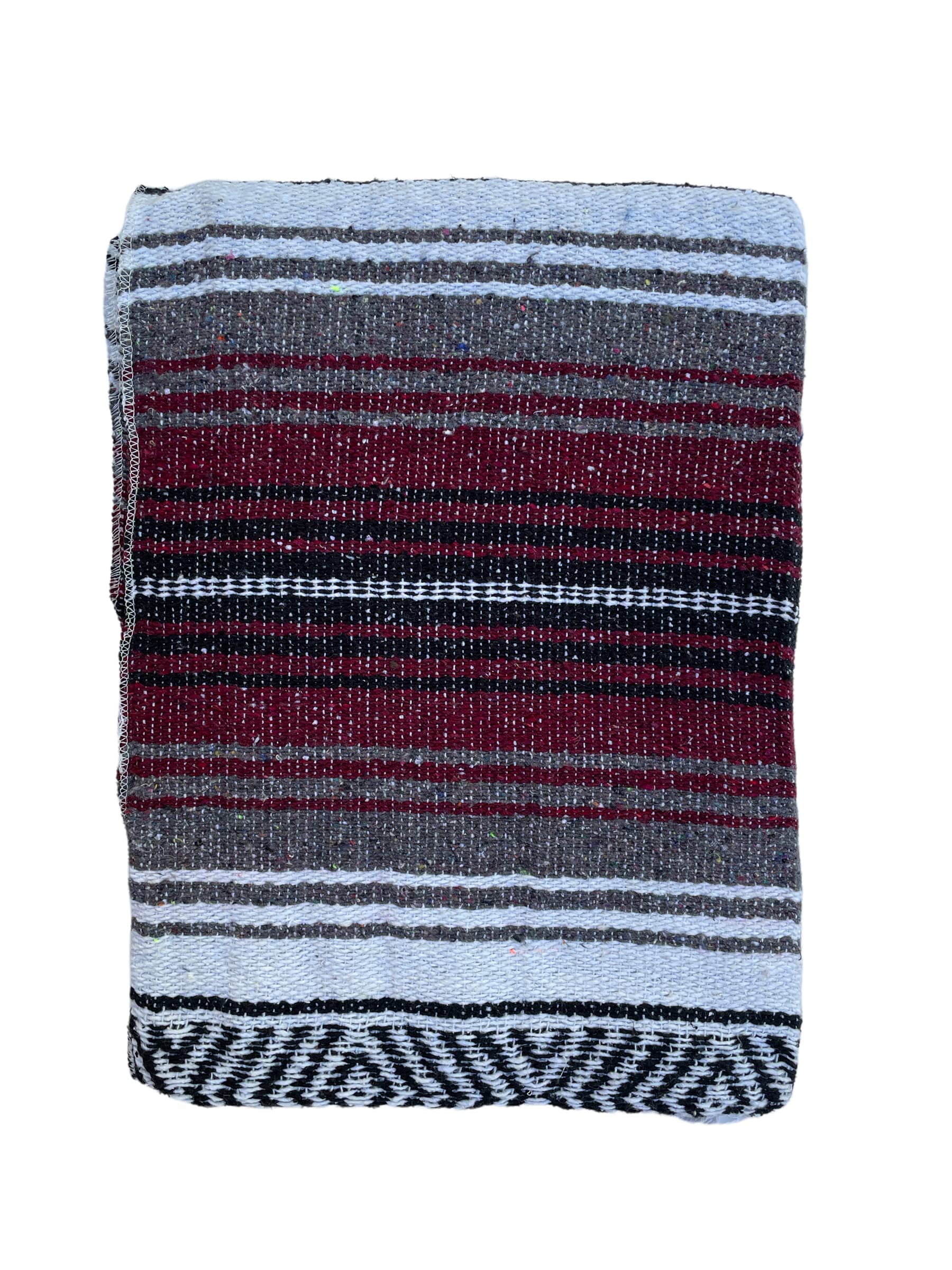 Authentic Mexican Falsa Blanket - Soft Yoga, Beach, Camping, Picnic & Car Blanket - Cozy Home Throw for Outdoors & Indoor Use (Bordeaux/Gray/White) - Perfect for Travel, Lounging & Decor