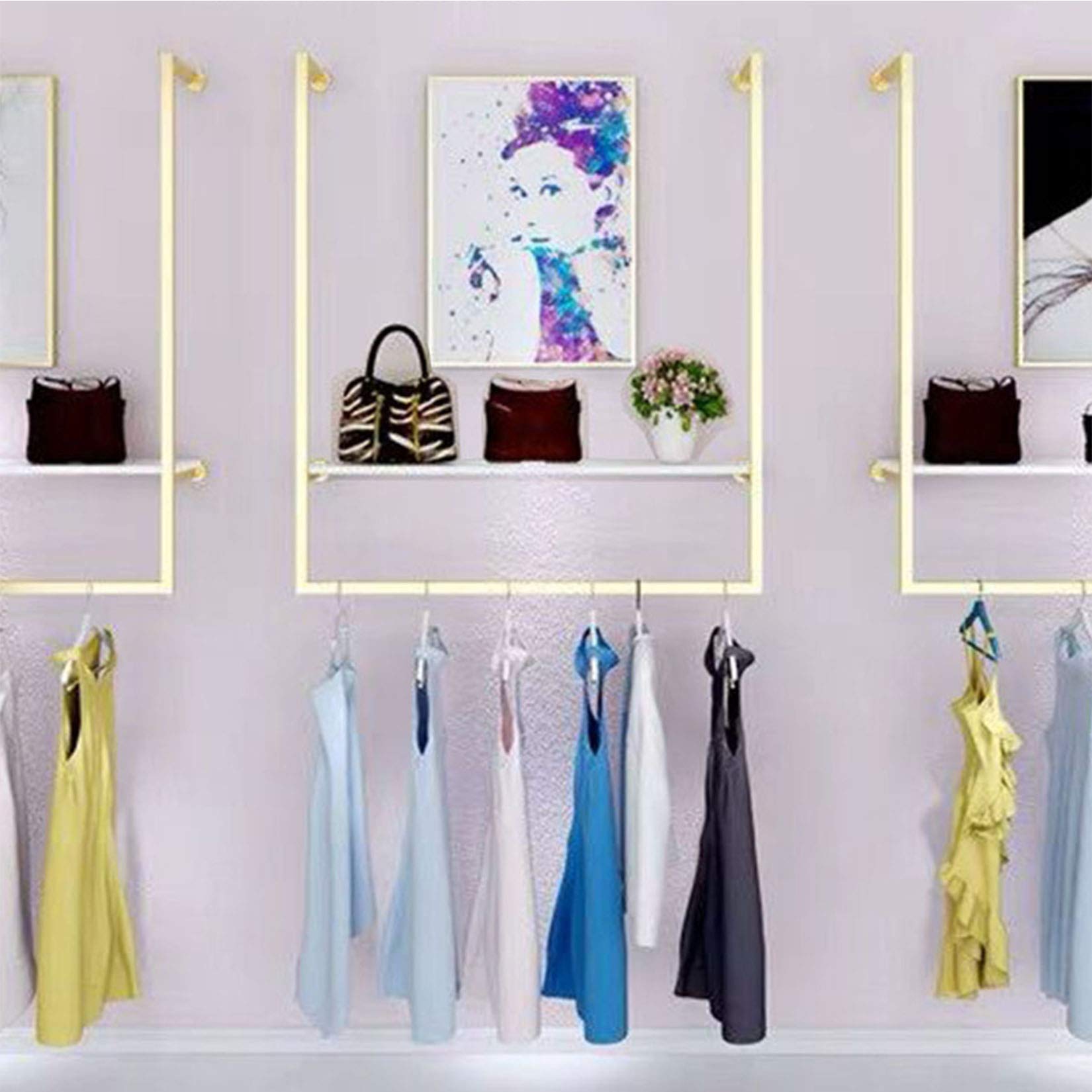 Simple Wall Mounted Metal Display Rack - U-Shaped Shelf for Clothing, Wedding Dresses & Towel Storage (Gold, 47.2