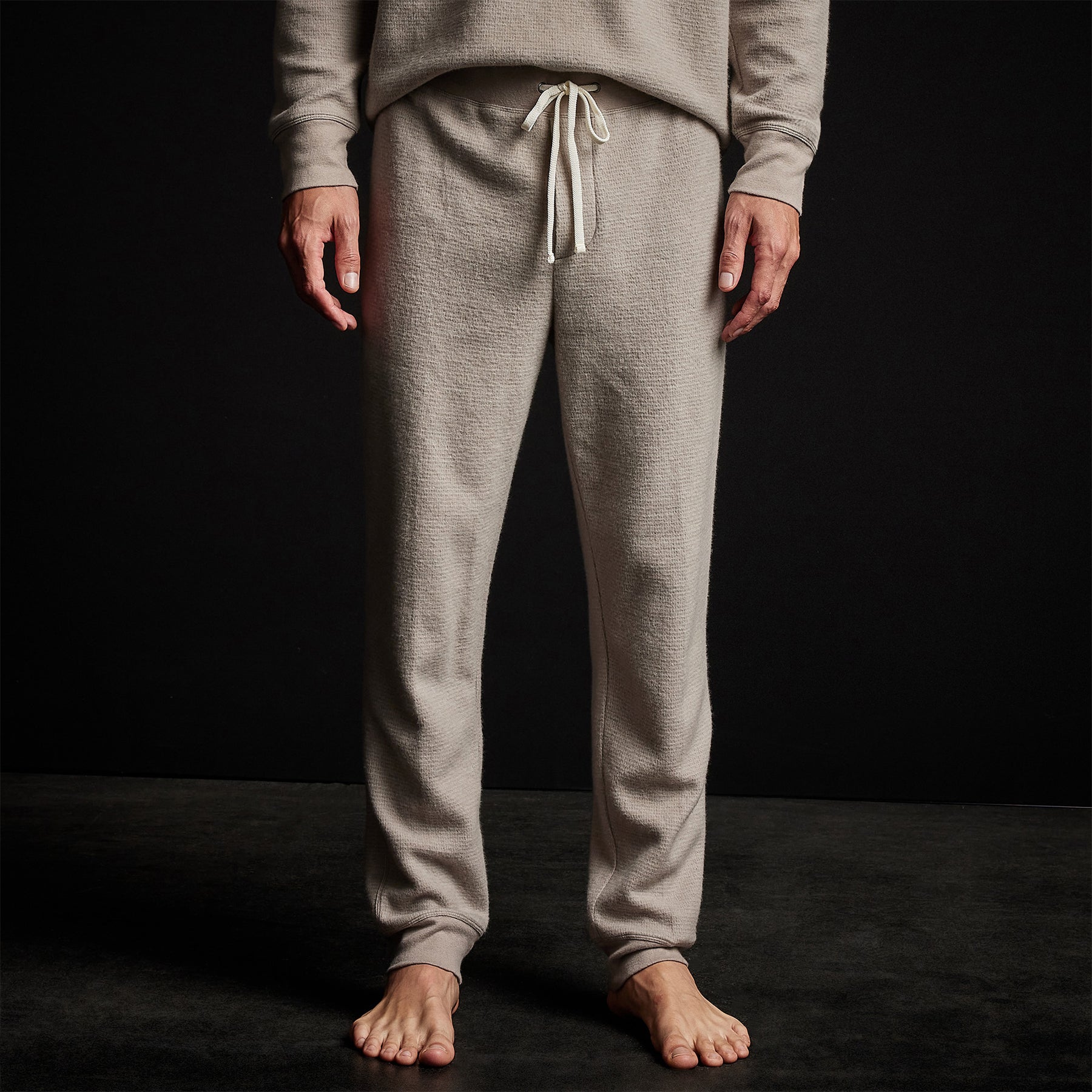 Premium Men's Thermal Knit Lounge Set with Cashmere Blanket - Soft Winter Pajamas & Cozy Homewear (Dapple/Taupe Melange) - Perfect for Relaxing at Home, Lounging & Cold Weather Comfort