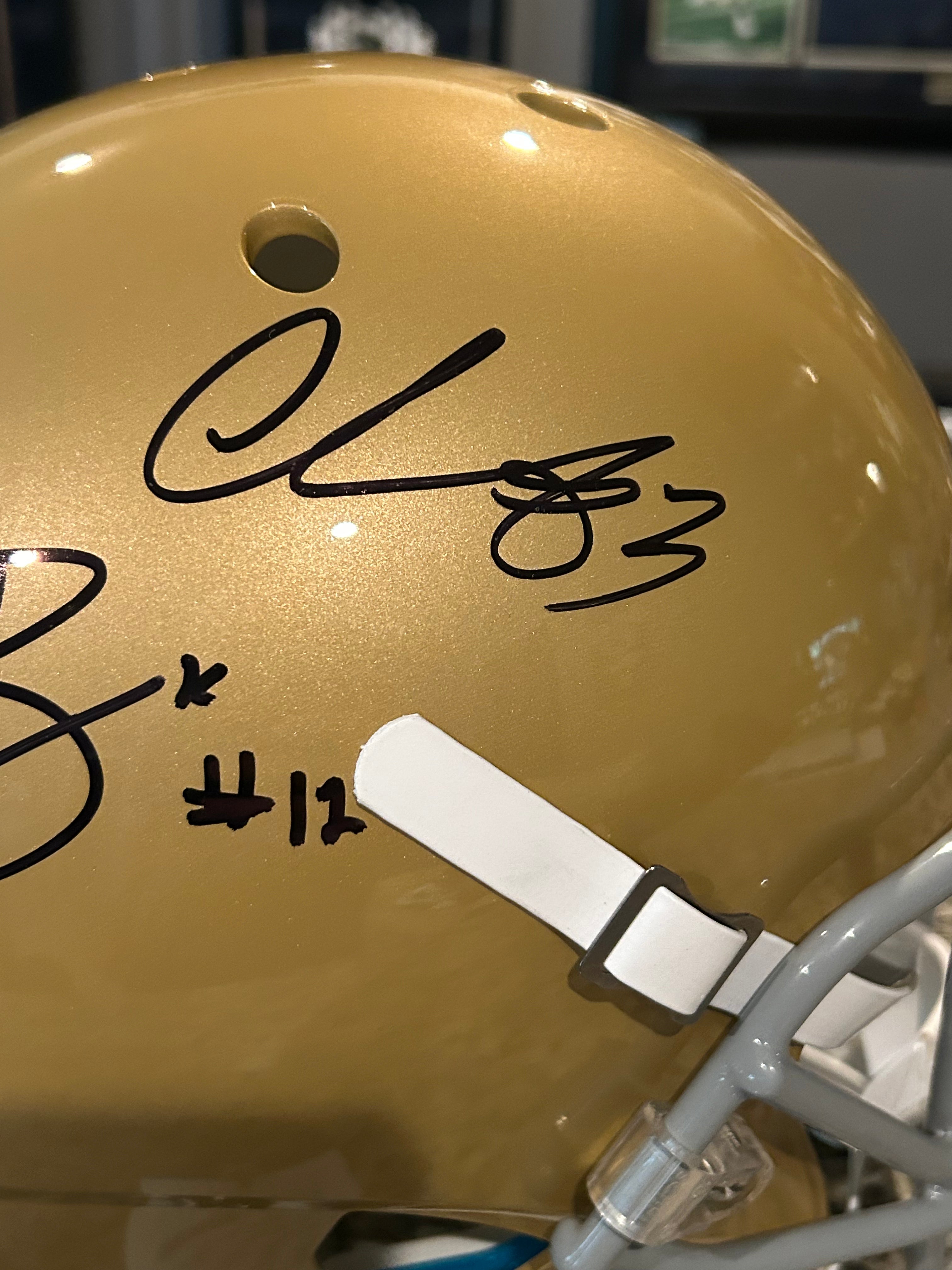 Notre Dame Fighting Irish Ian Book & Chase Claypool Autographed Schutt Authentic Full-Size Replica Football Helmet with Beckett COA - Perfect for Collectors, Fans, and Sports Memorabilia Displays