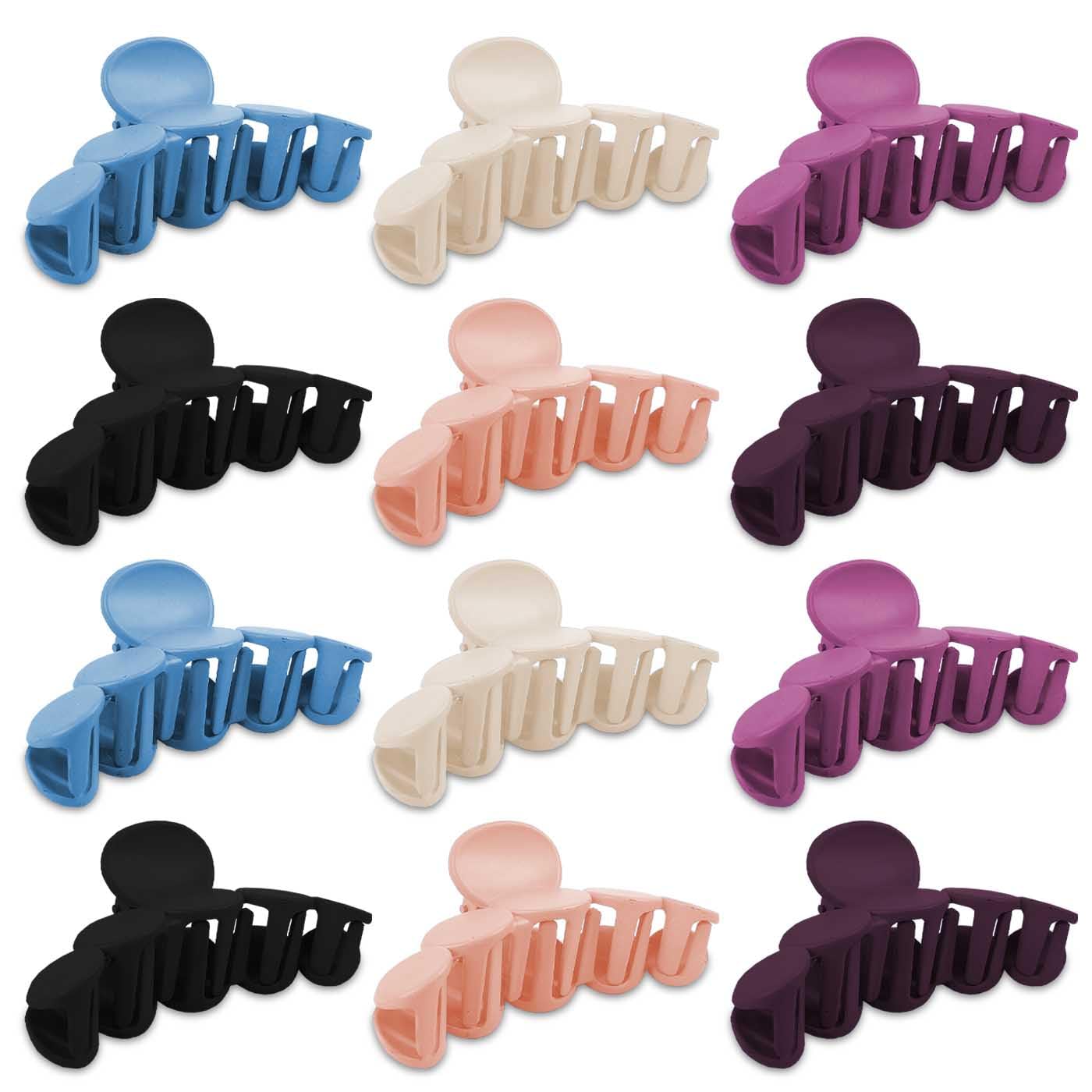 Matte Solid Banana Hair Claw Clips for Women - Pack of 12 Colorful Hair Clips for Effortless Everyday Styling | Perfect for Work, School, Gym & Casual Outings