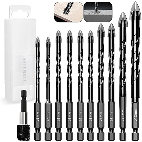 11-Piece Masonry Drill Bit Set for Pots, Bottles, Ceramic Tile, Glass & Concrete - 3/16