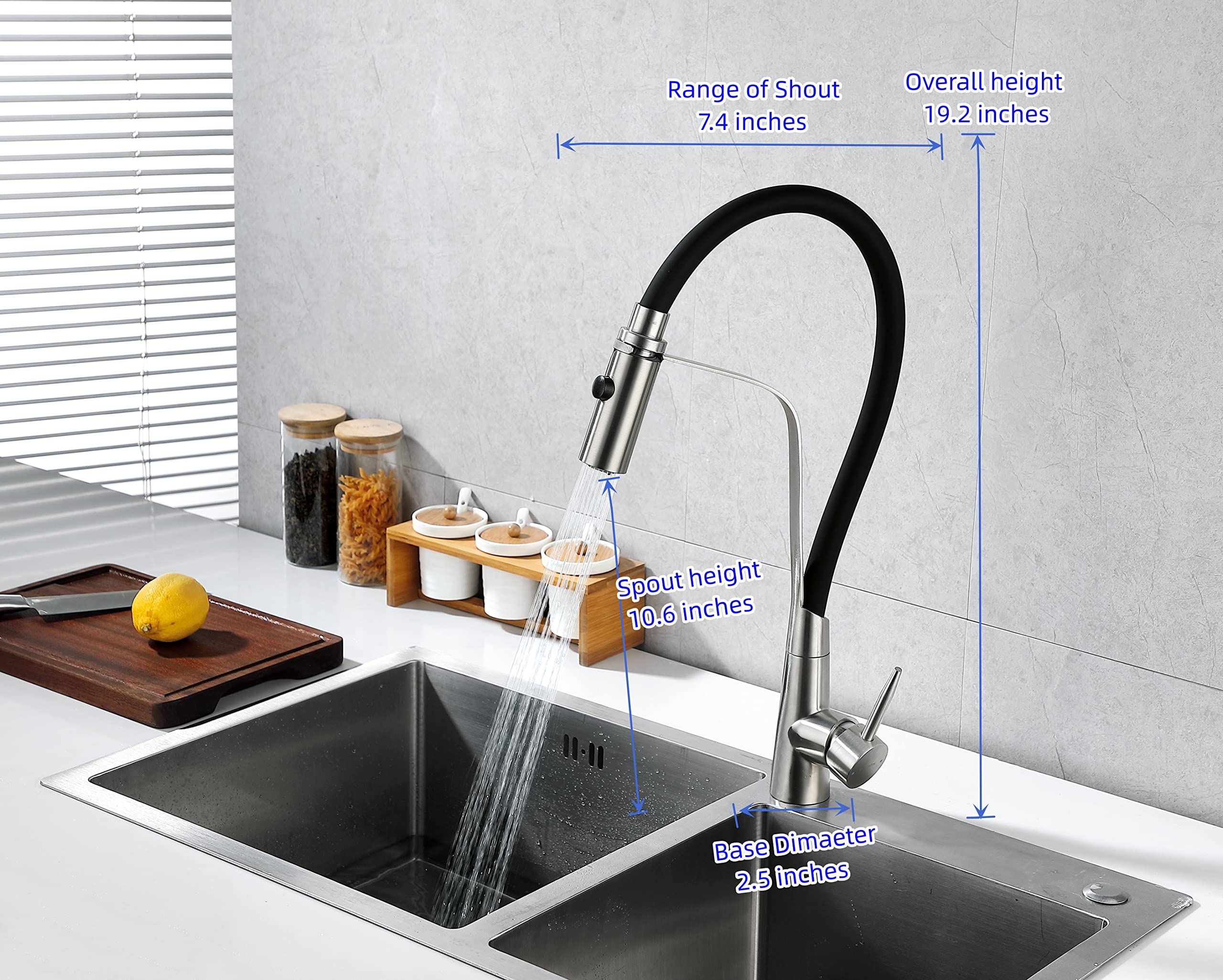 Brushed Nickel Single Handle Kitchen Faucet with Pull Down Sprayer - Single Hole Mount for Sink - Perfect for Modern Kitchens and Easy Dishwashing