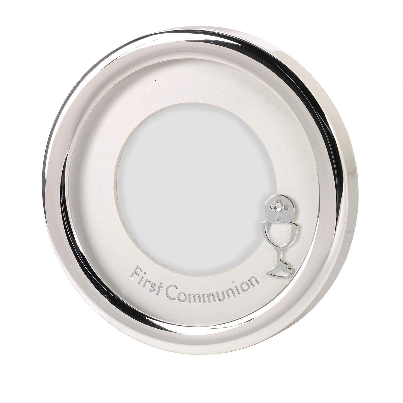 First Communion Silver Frame Keepsake - 5.5 Inch Round Tabletop Decor for Religious Celebrations