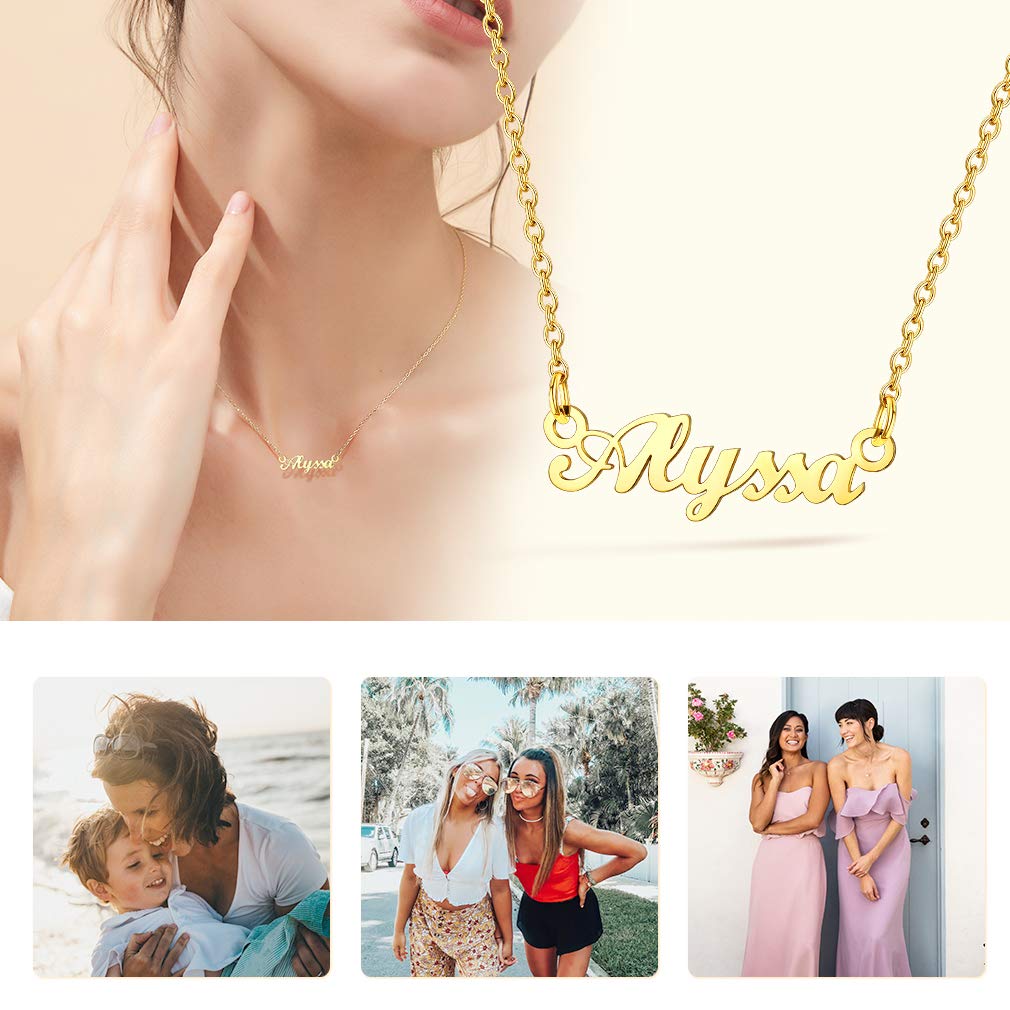 Custom4U Personalized Name Necklace - 18K Gold Plated Stainless Steel Pendant Jewelry - Unique Bridesmaid Birthday Gift for Women - Perfect for Weddings, Anniversaries & Special Occasions