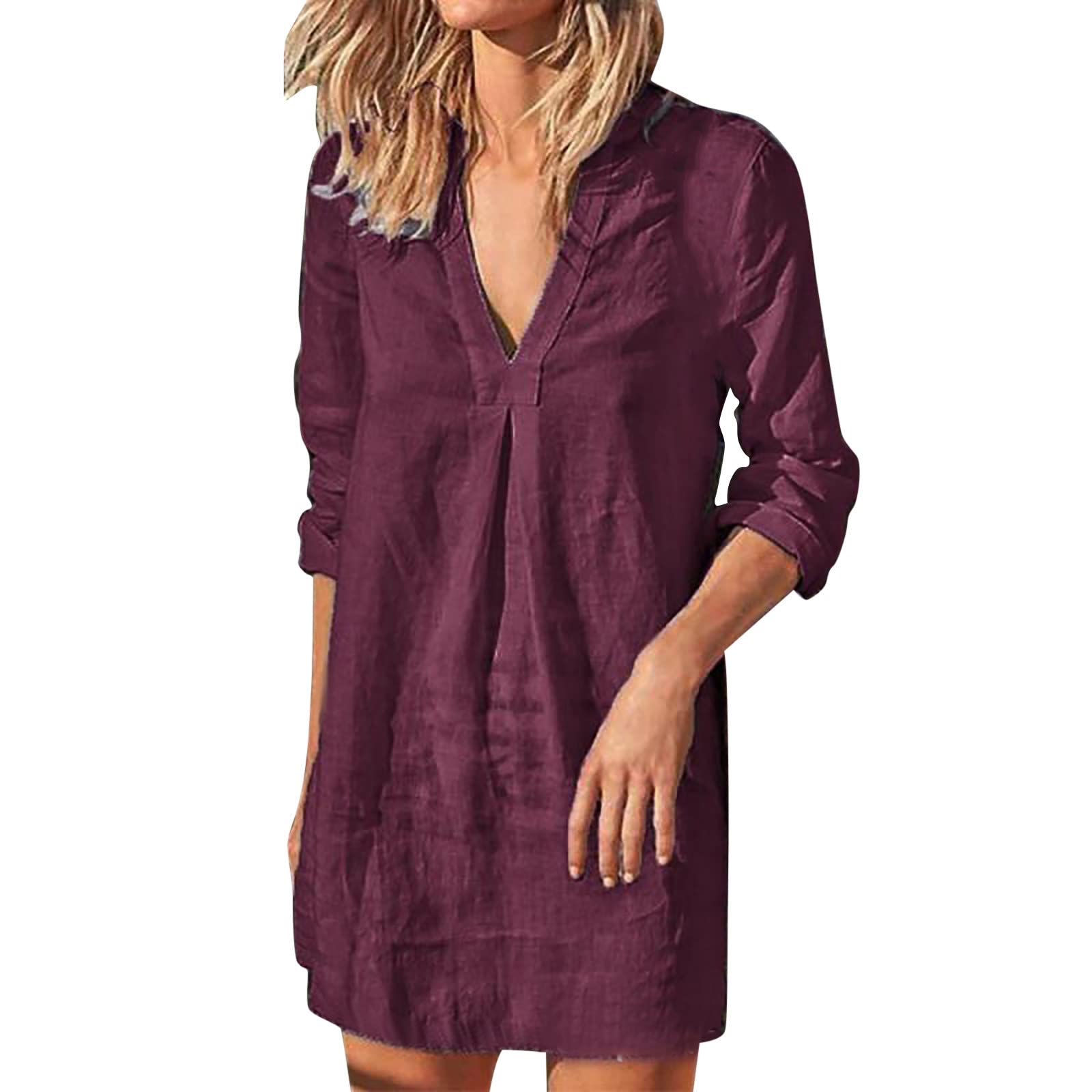 Velvet V-Neck Long Sleeve Midi Dress for Women - Knee Length Button Down Casual Velour Dress | Perfect for Office Wear, Date Nights & Fall/Winter Fashion