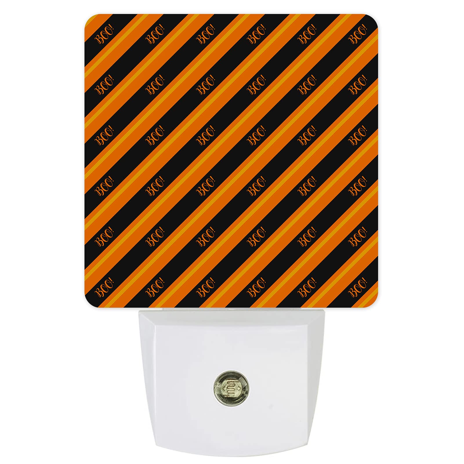Halloween Boo Art Wall LED Night Light with Auto Dusk to Dawn Sensor - Plug-in Nightlight for Bedroom, Nursery, Kids Room Decor (Black and Orange Striped) | Perfect for Nighttime Safety, Baby Nursing & Spooky Home Decor