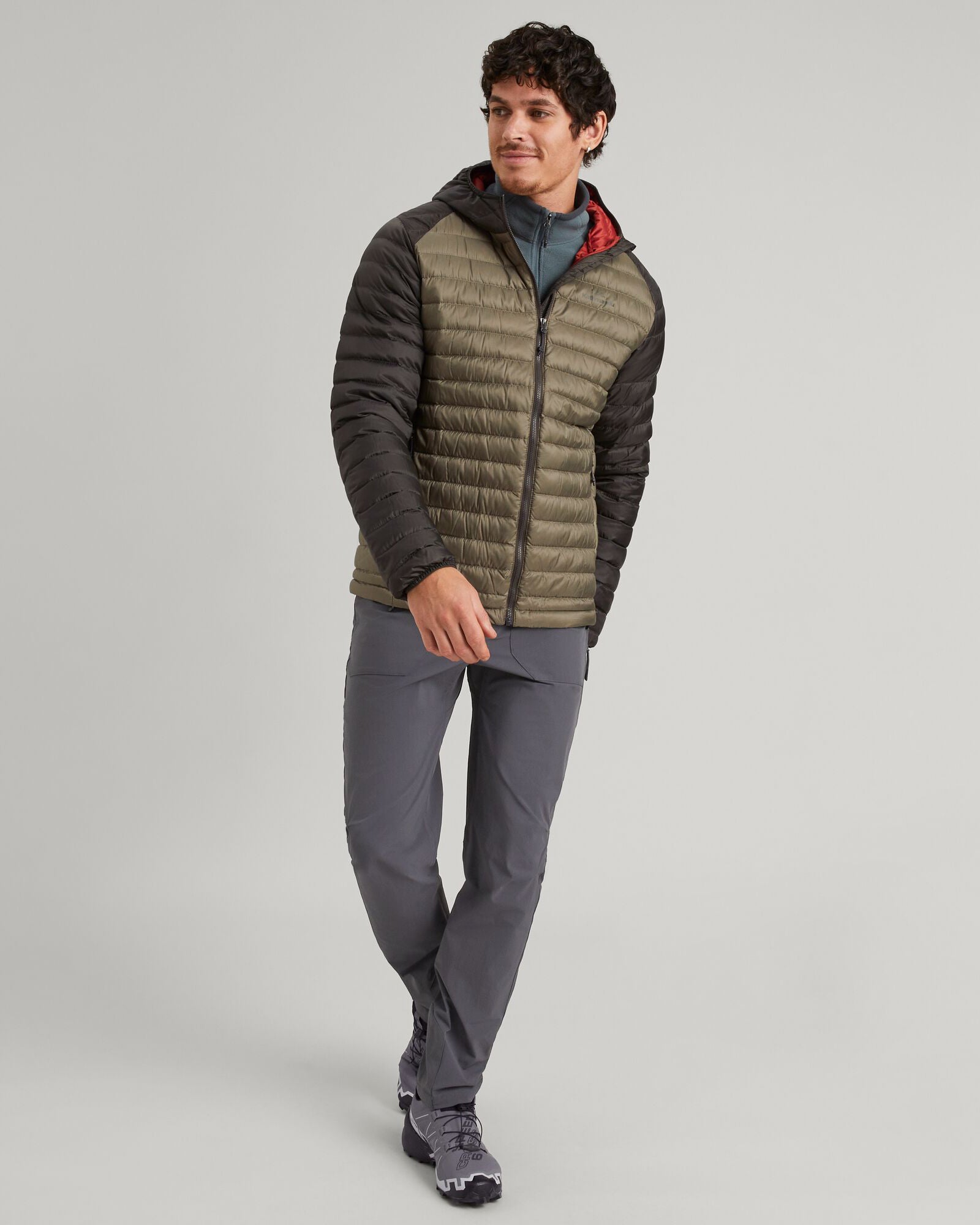 Men's Heli R Hooded Down Jacket - Lightweight Winter Coat for Outdoor Activities, Waterproof & Windproof, Beech/Dark Moss - Perfect for Hiking, Skiing & Cold Weather Adventures