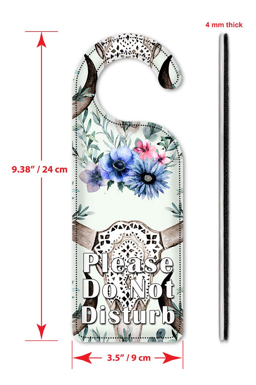Western Style Do Not Disturb Door Hanger Sign - Bull Skull & Blue Floral Art Plates for Home Decor | Perfect for Hotels, Bedrooms, and Vacation Rentals